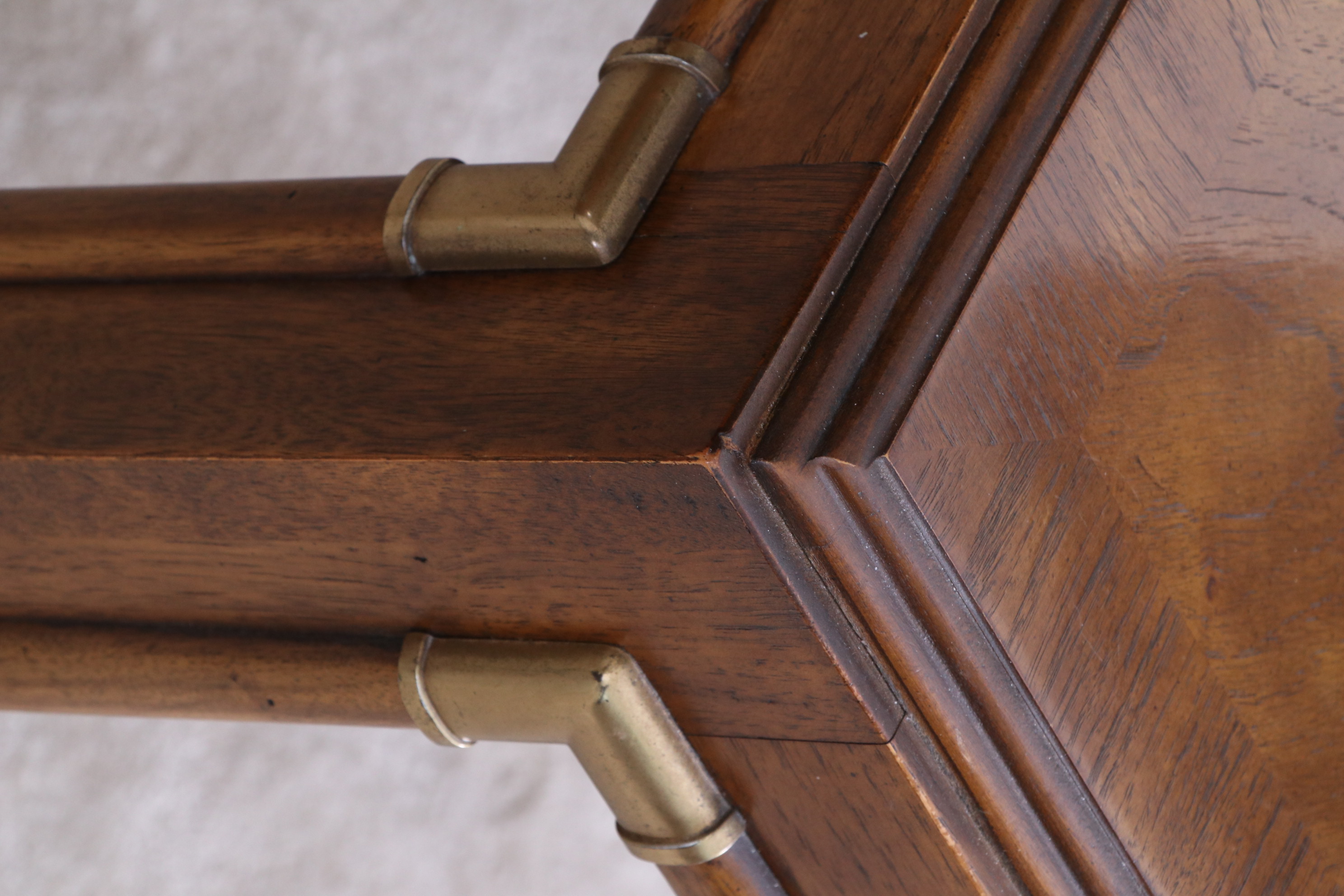 Drexel-Heritage "Accolade" Campaign Style Dining Table and Caned Chairs, c. 1980