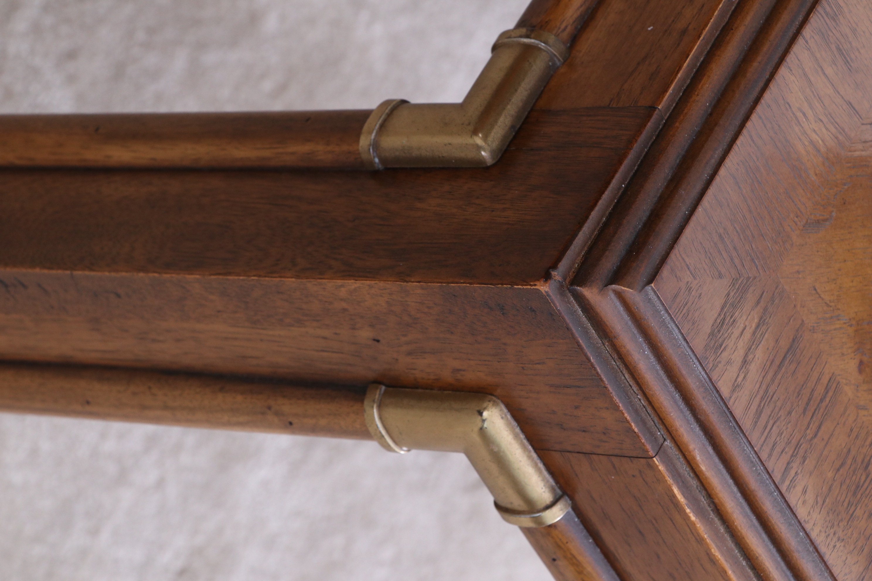 Drexel-Heritage "Accolade" Campaign Style Dining Table and Caned Chairs, c. 1980