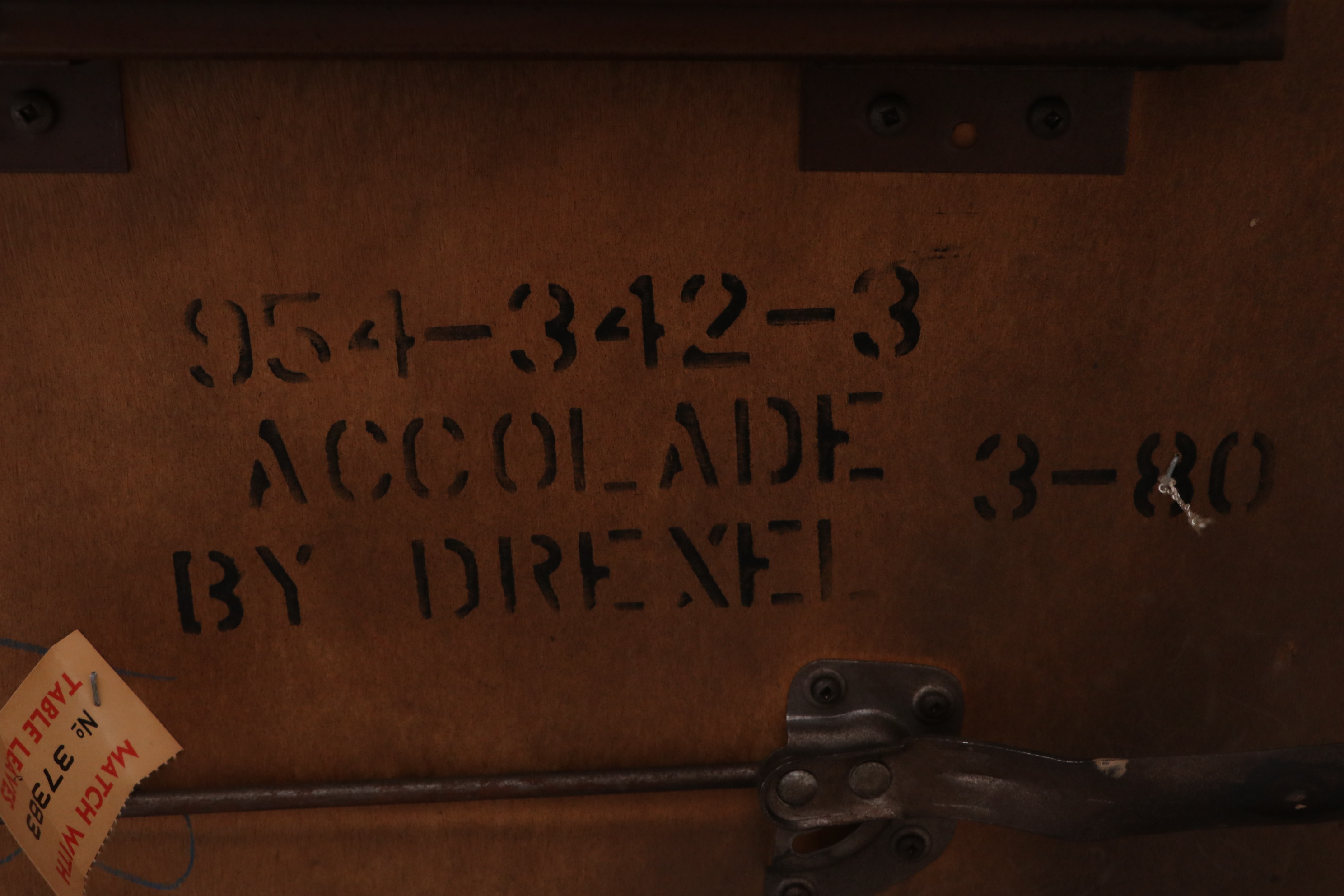 Drexel-Heritage "Accolade" Campaign Style Dining Table and Caned Chairs, c. 1980