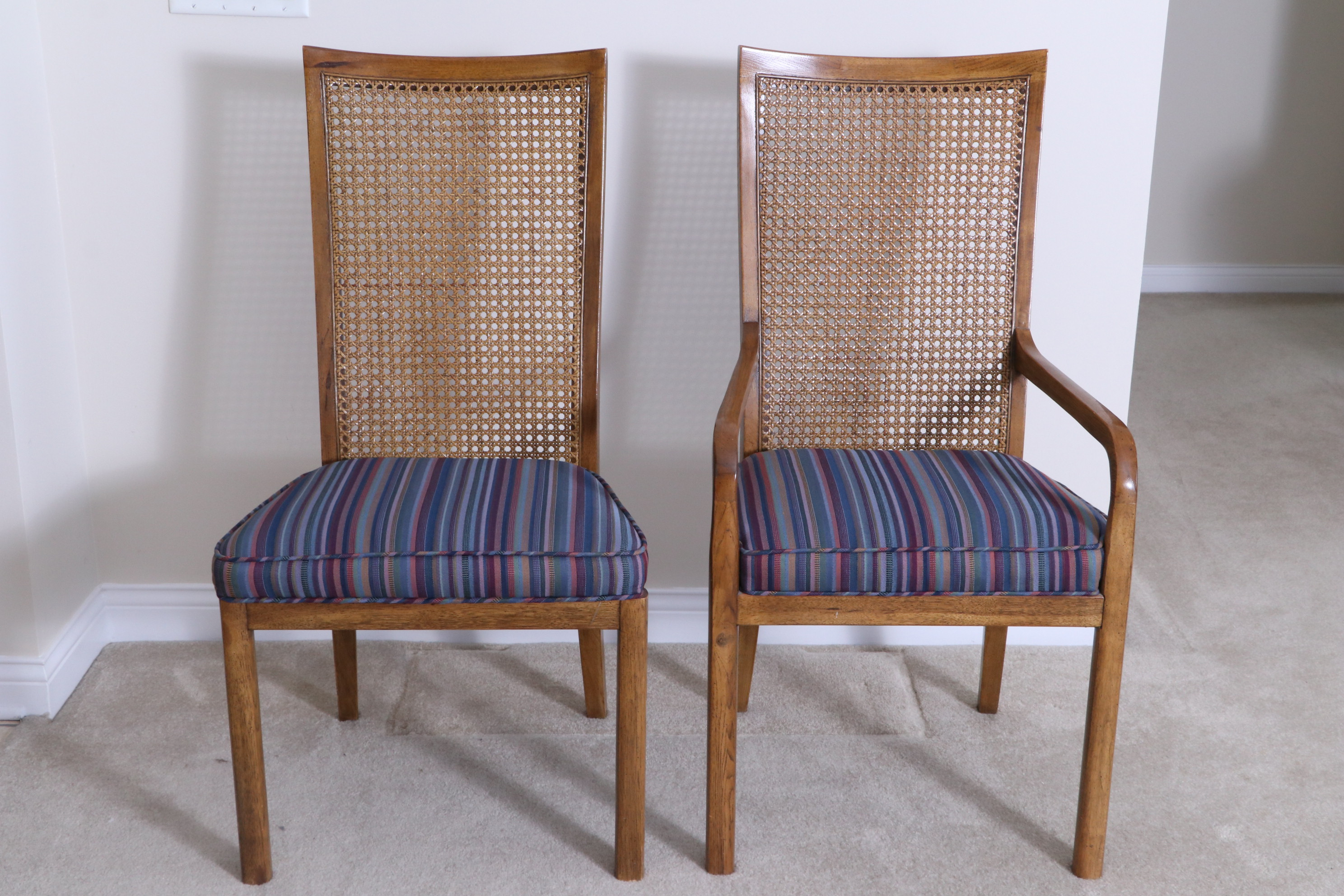 Drexel-Heritage "Accolade" Campaign Style Dining Table and Caned Chairs, c. 1980