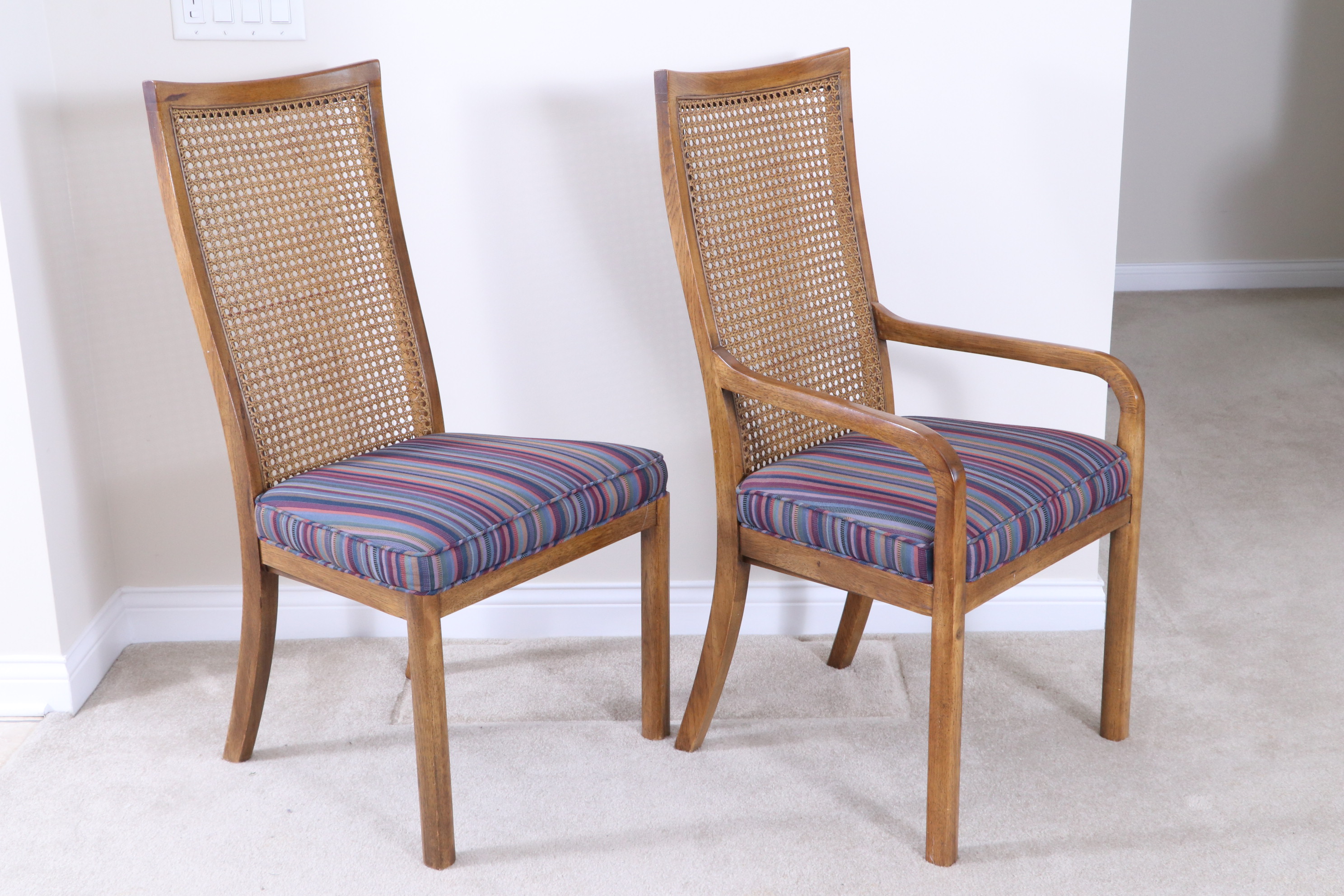 Drexel-Heritage "Accolade" Campaign Style Dining Table and Caned Chairs, c. 1980