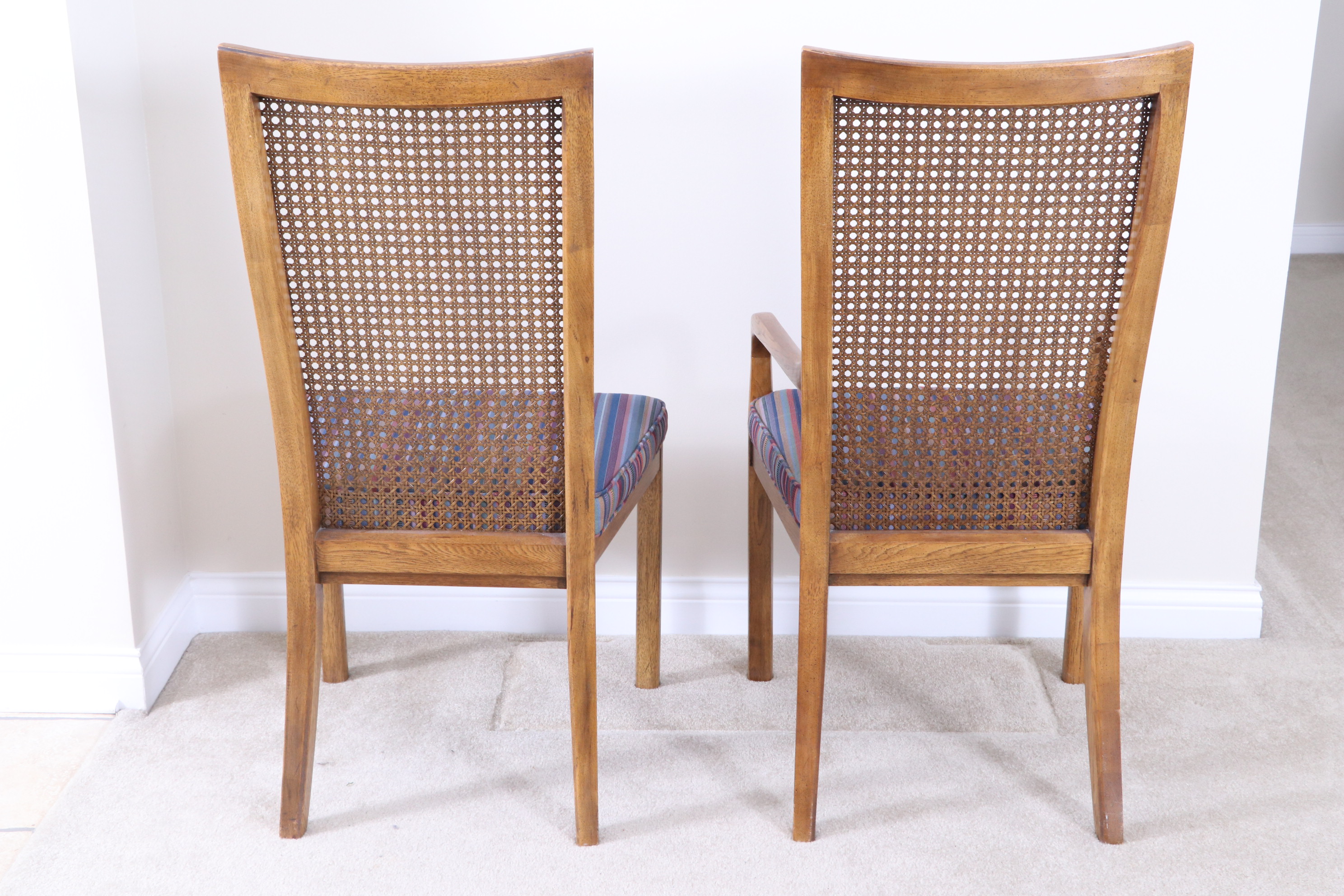 Drexel-Heritage "Accolade" Campaign Style Dining Table and Caned Chairs, c. 1980