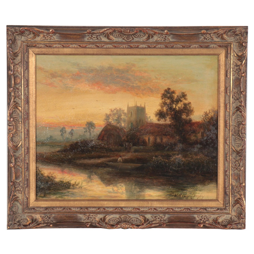 William Langley Landscape Oil Painting of Rural British Scene, Late 19th Century