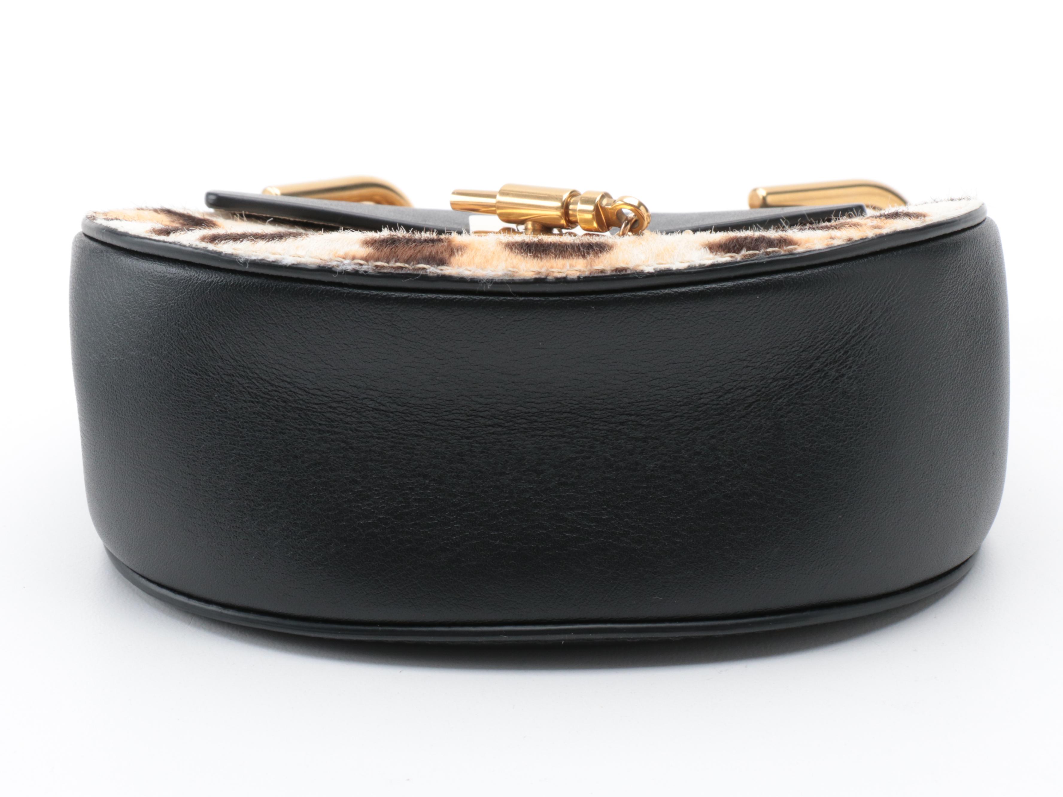 Chloé Drew Nano Crossbody Bag in Leopard Print Pony Hair and Black Leather