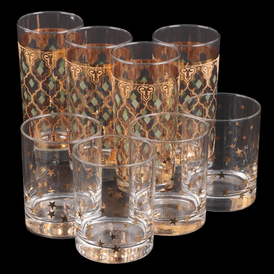 Culver "Valencia" Tumblers and Star Pattern Double Old Fashioned Glasses