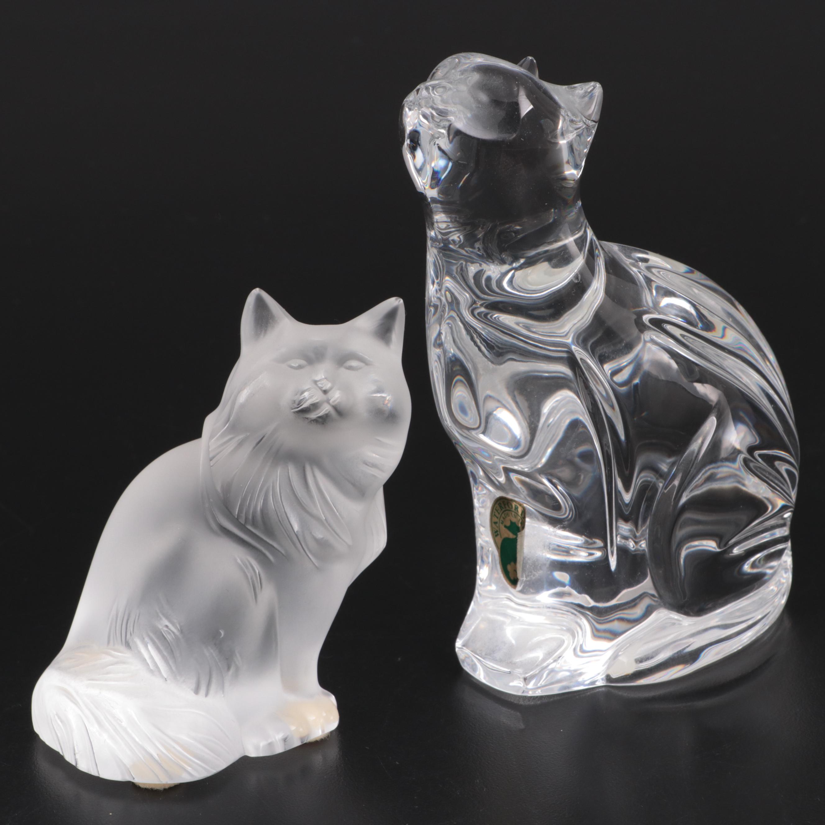 Lalique "Heggie" Figurine with Waterford Crystal "Cat Looking Up" Figurine