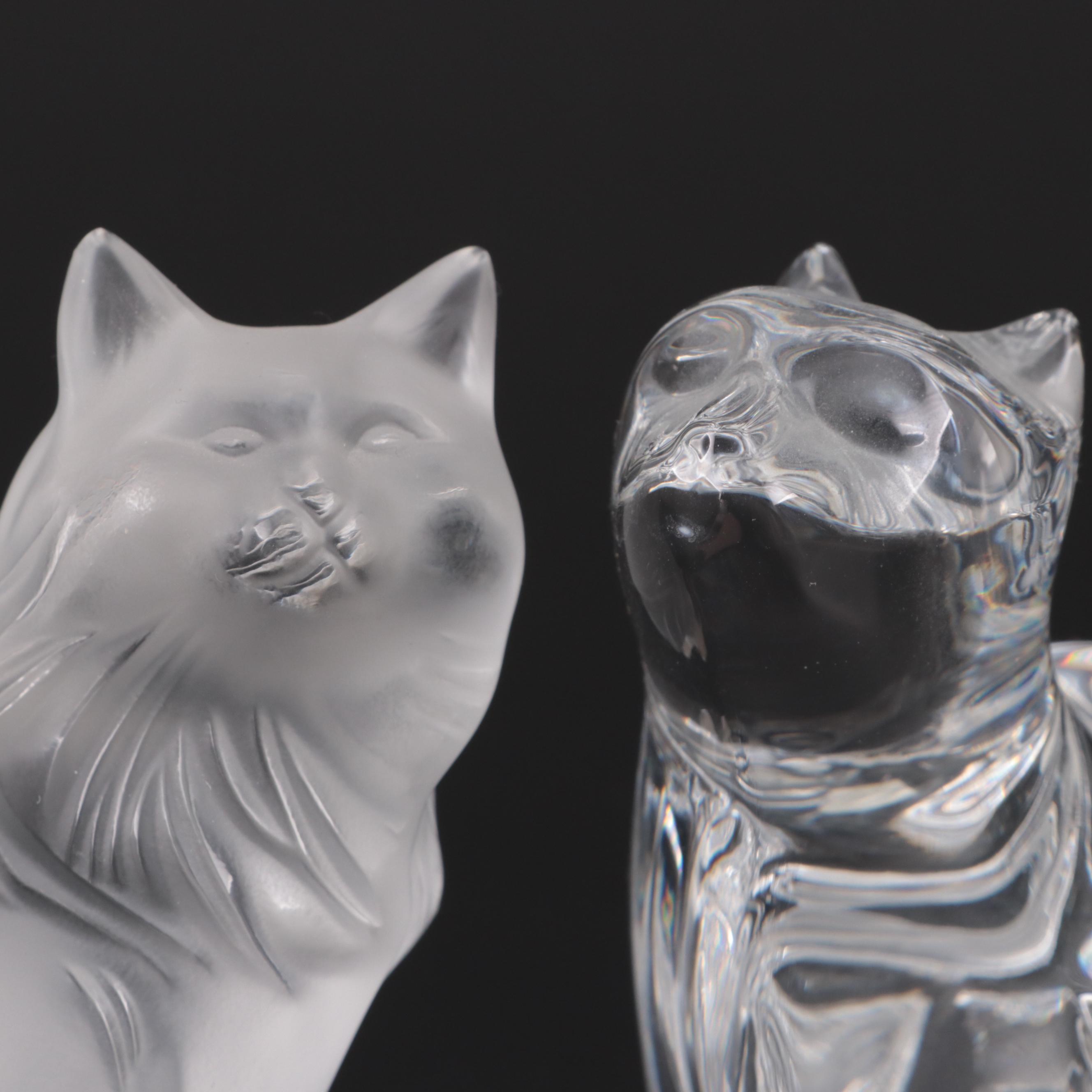 Lalique "Heggie" Figurine with Waterford Crystal "Cat Looking Up" Figurine
