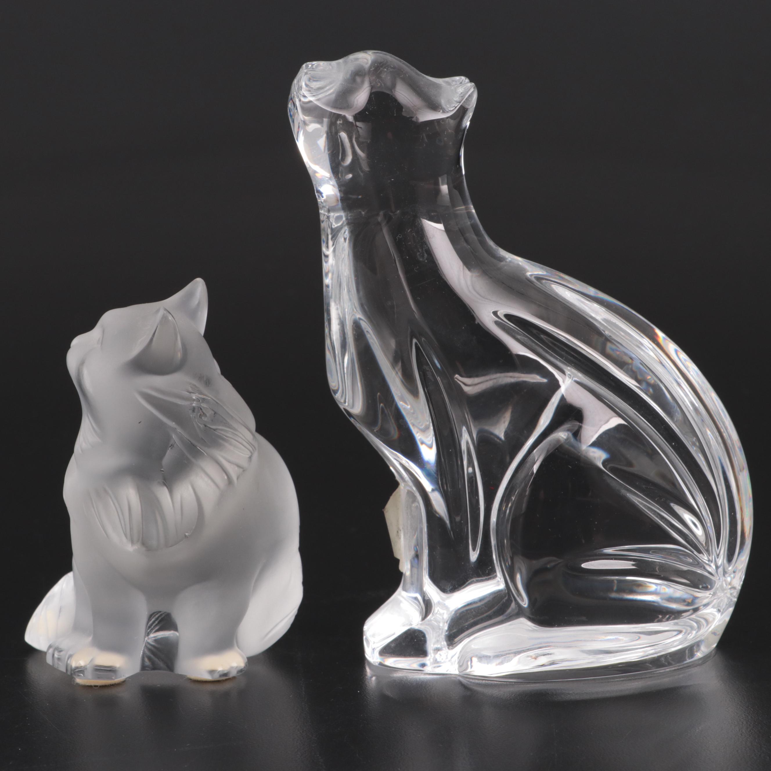 Lalique "Heggie" Figurine with Waterford Crystal "Cat Looking Up" Figurine