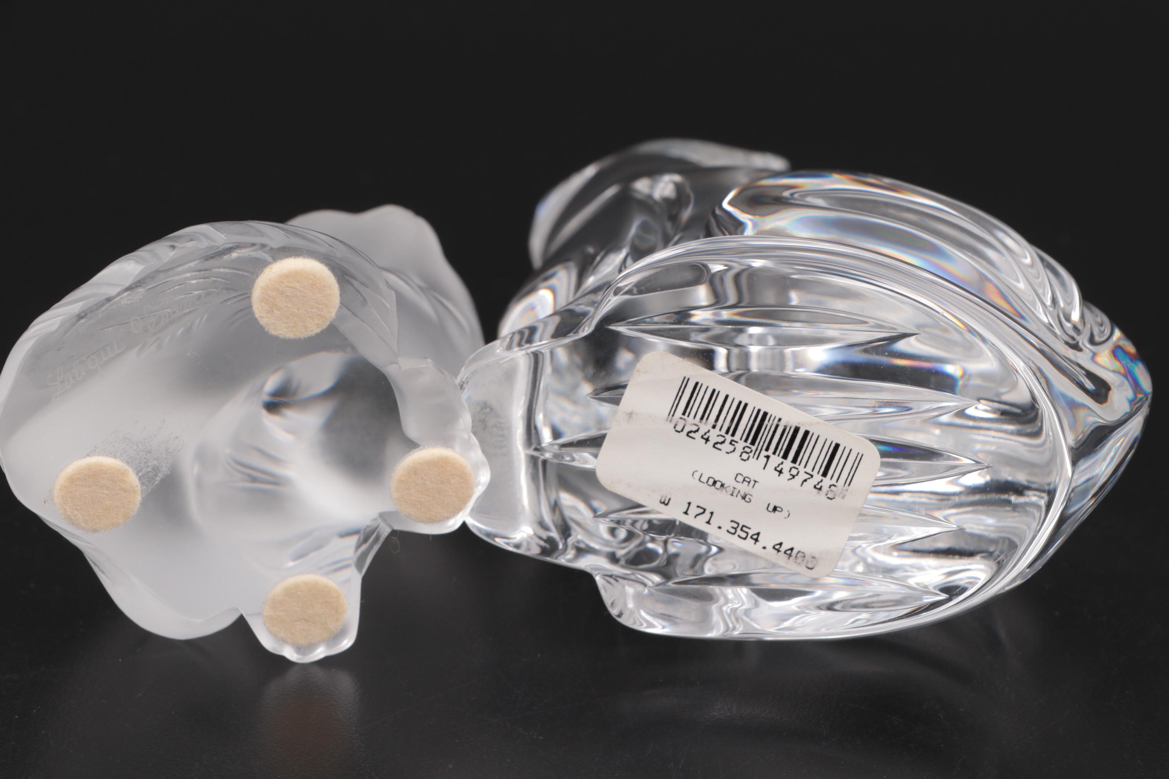 Lalique "Heggie" Figurine with Waterford Crystal "Cat Looking Up" Figurine