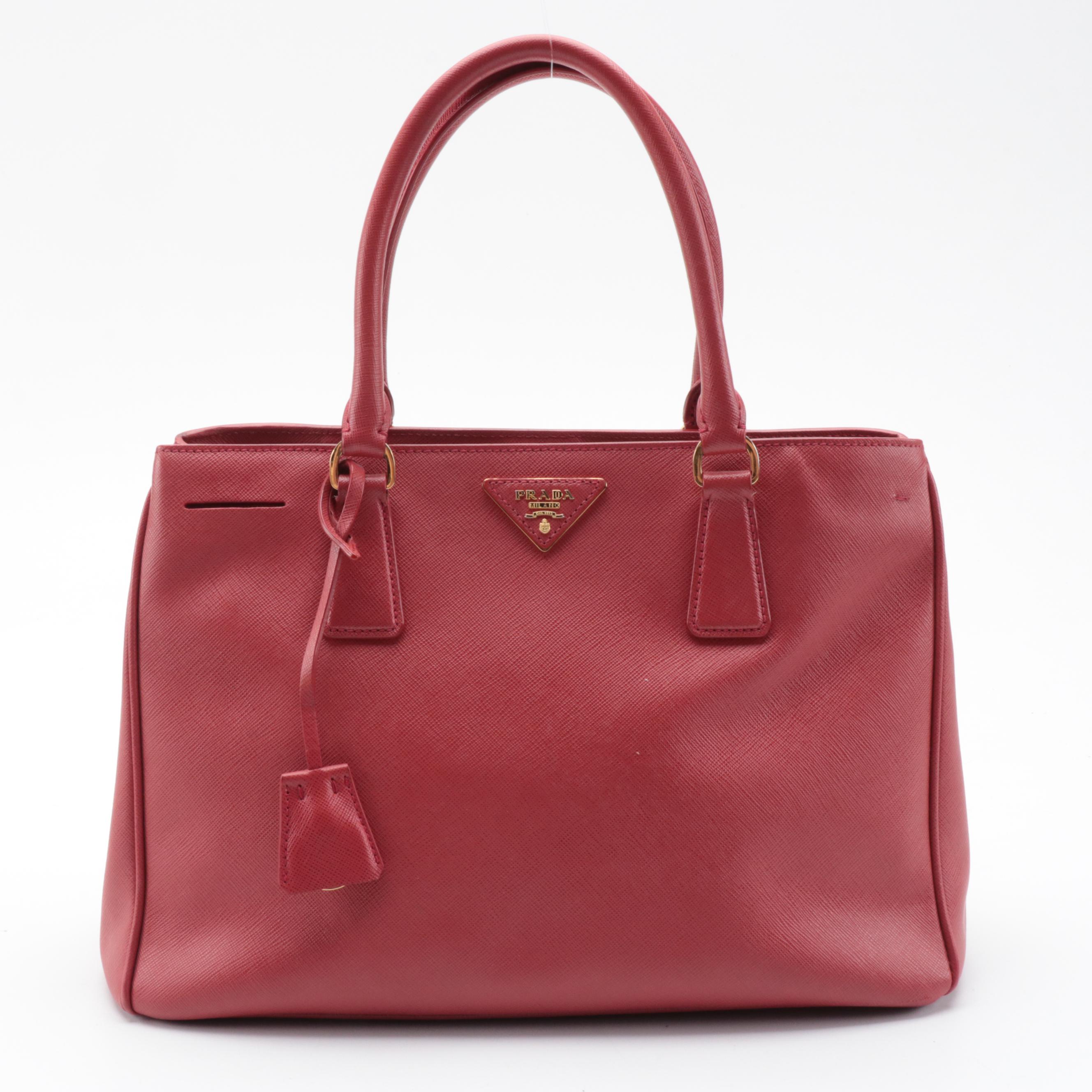 Prada Red Saffiano Leather Two-Way Tote Bag