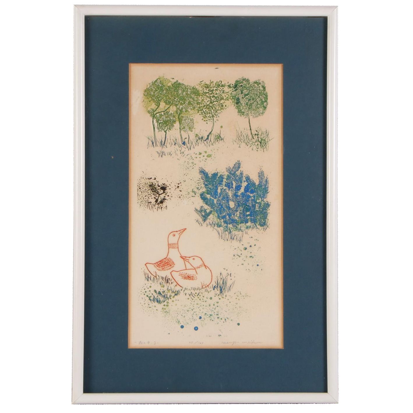 Kenji Ushiku Color Etching of Birds and Plants