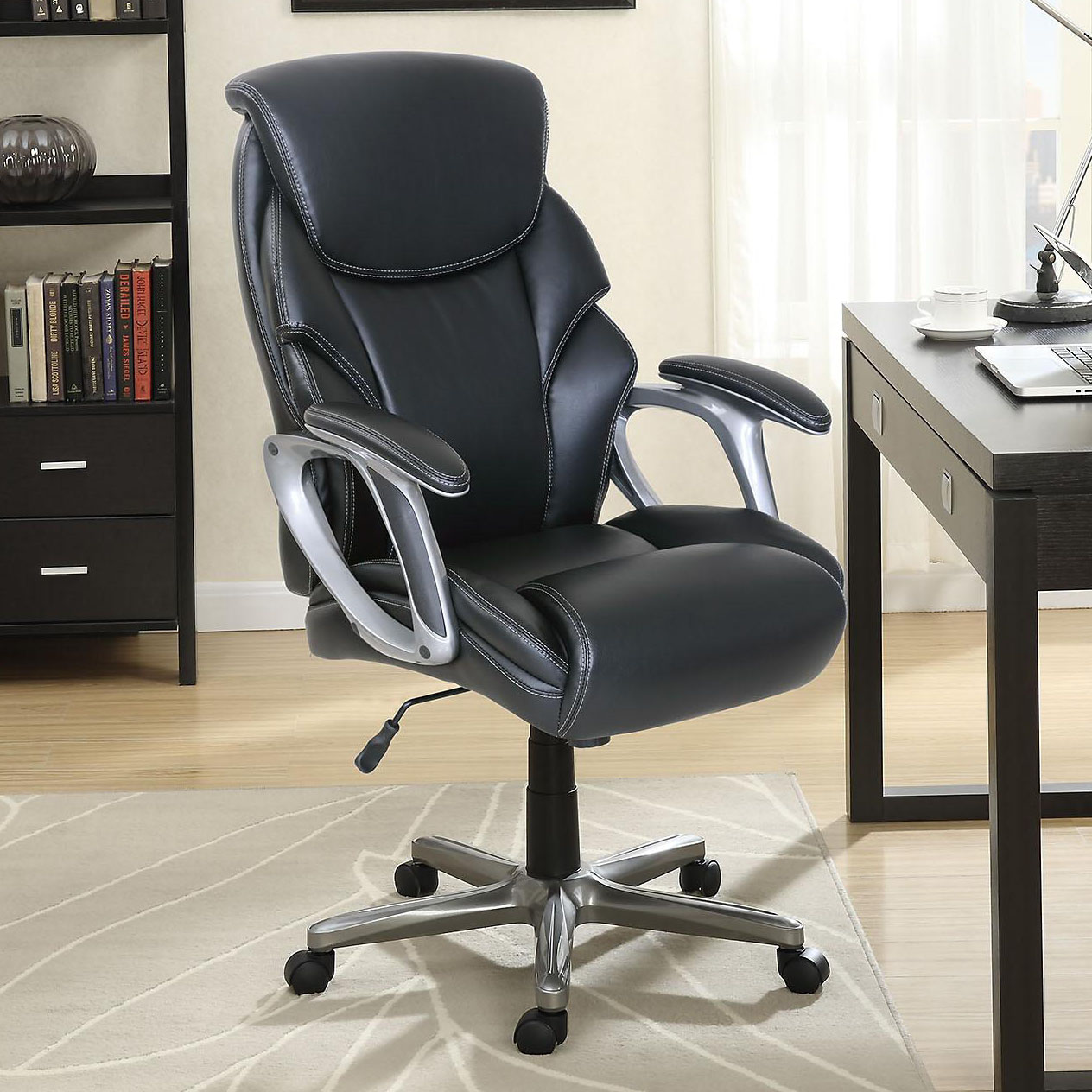 Serta Grey Bonded Leather Manager's Office Chair with Memory Foam Cushioning