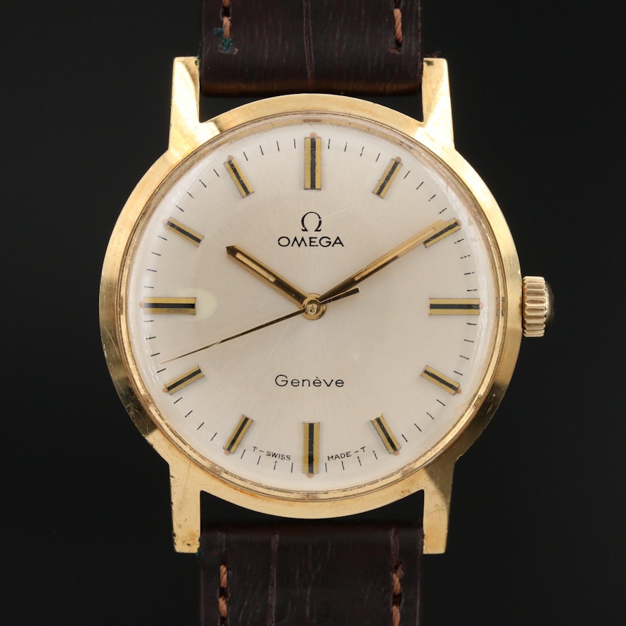 1970 Omega Geneve 18K Yellow Gold Stem Wind Wristwatch