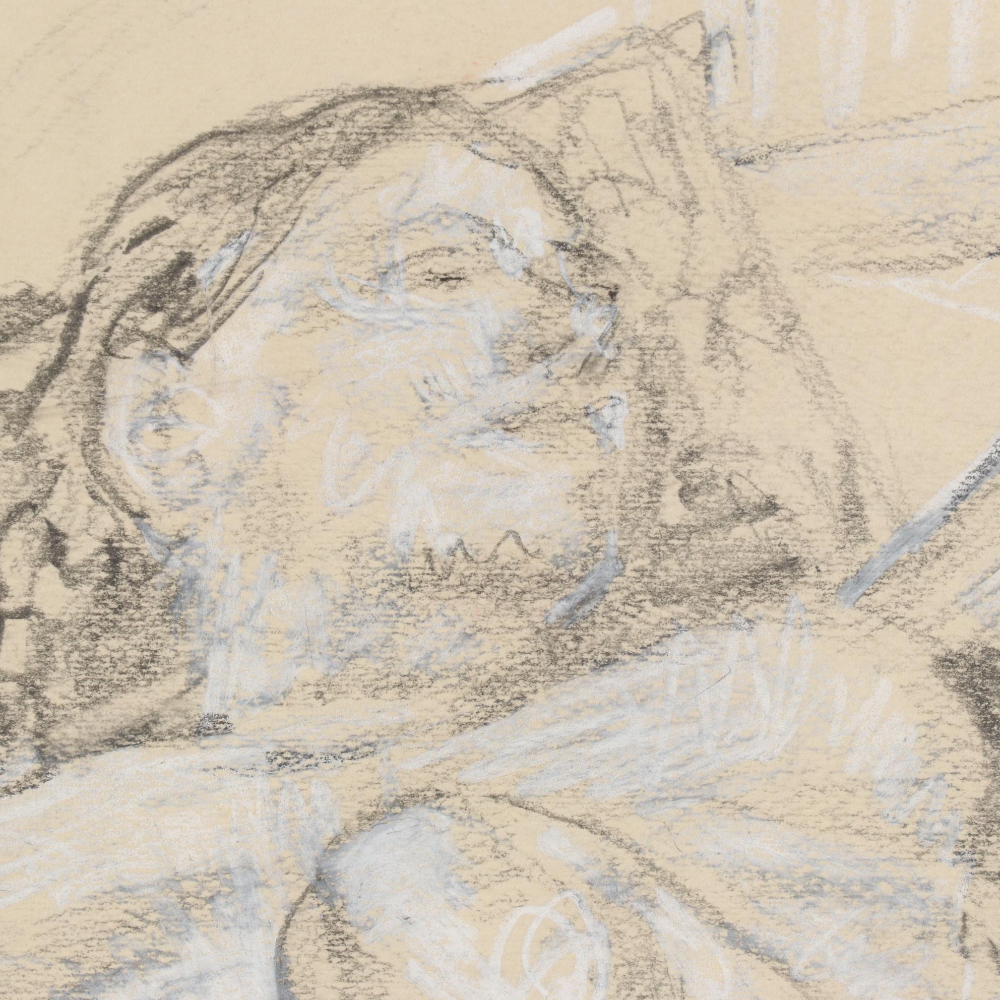 Graphite and Colored Pencil Drawing of Reclining Female Nude, 2004