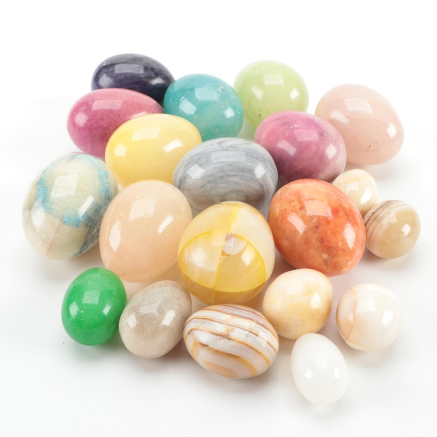 Polished Calcite and Alabaster Decorative Stone Eggs