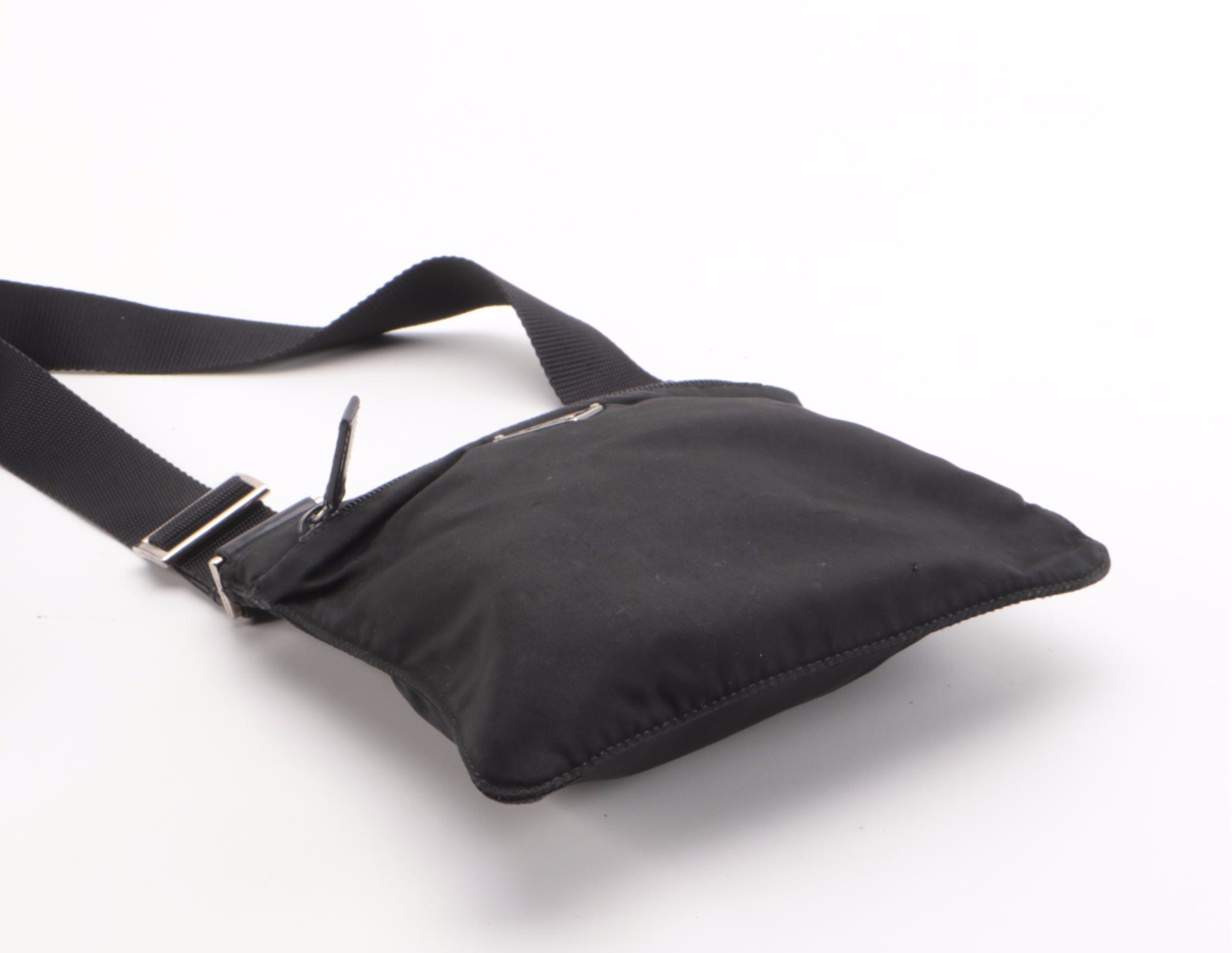 Prada Small Zip Messenger Bag in Black Tessuto Nylon with Leather Trim