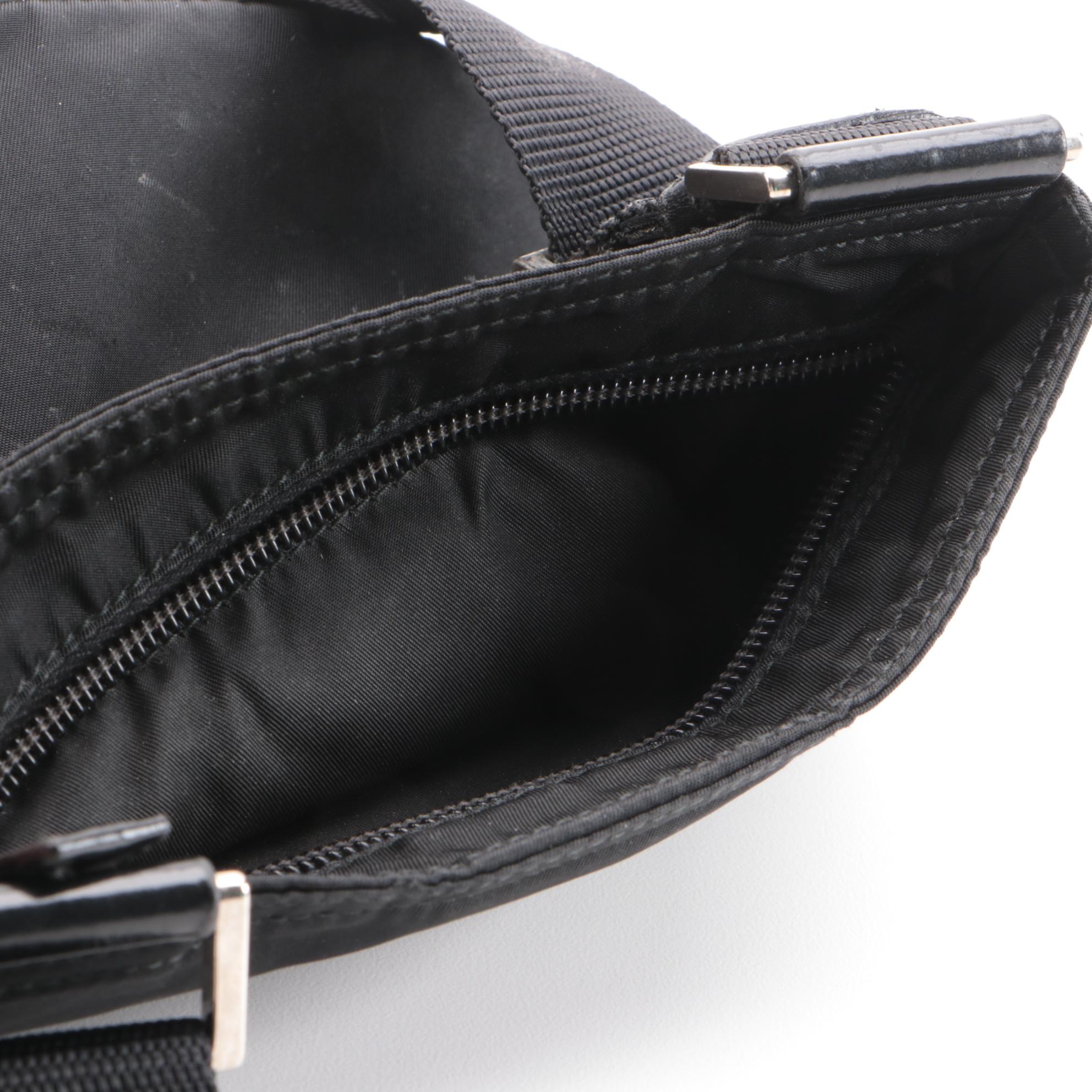 Prada Small Zip Messenger Bag in Black Tessuto Nylon with Leather Trim