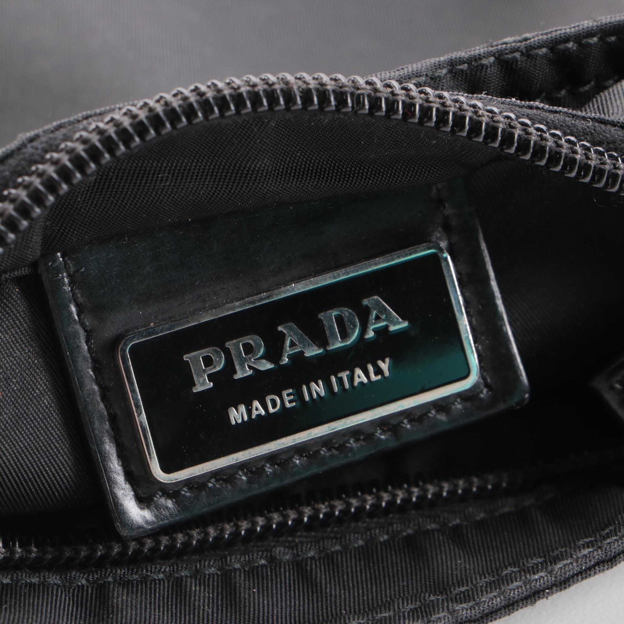 Prada Small Zip Messenger Bag in Black Tessuto Nylon with Leather Trim