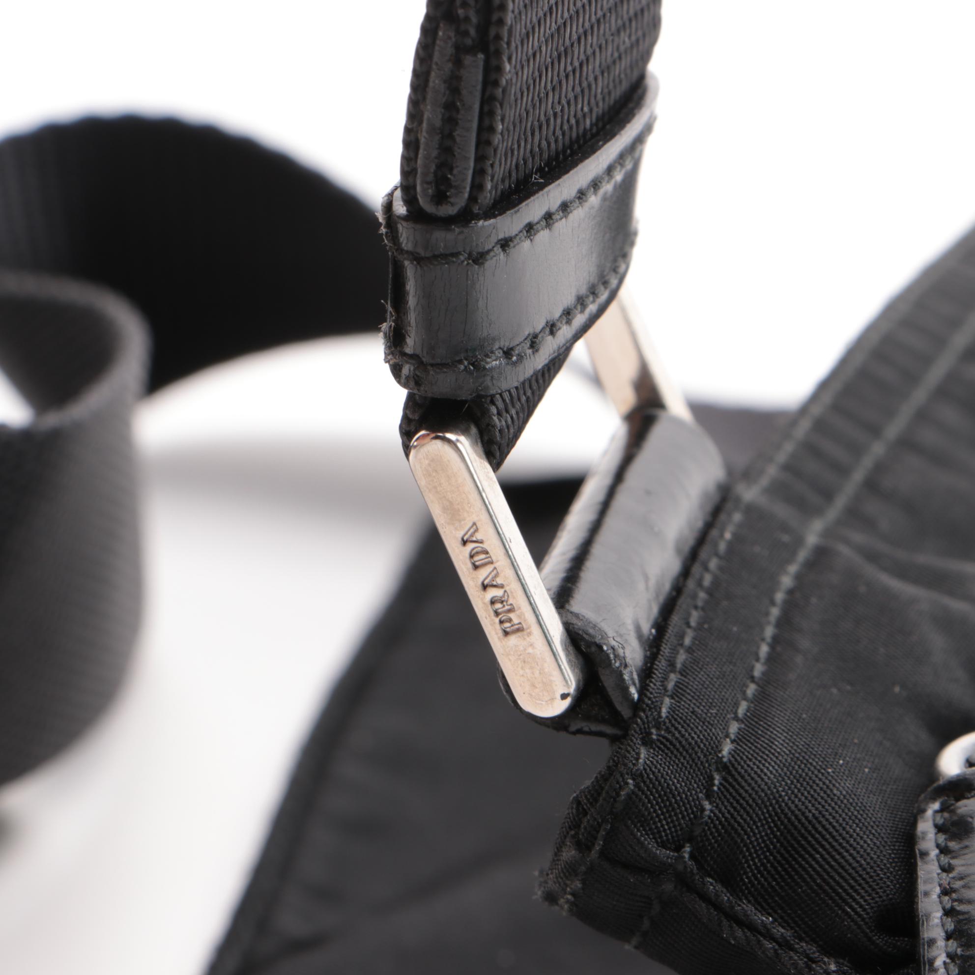 Prada Small Zip Messenger Bag in Black Tessuto Nylon with Leather Trim