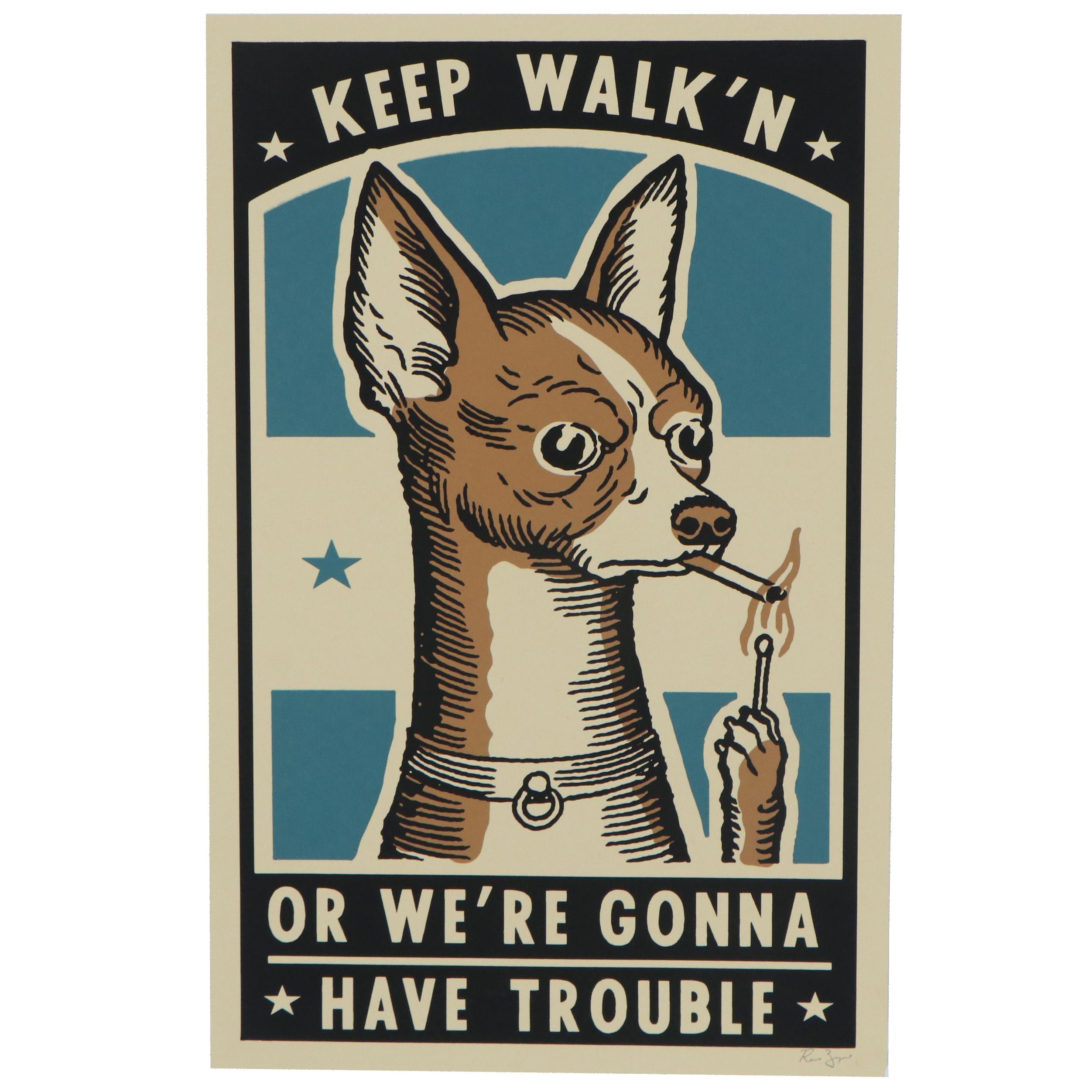 Ravi Zupa Serigraph of Chihuahua Smoking a Cigarette