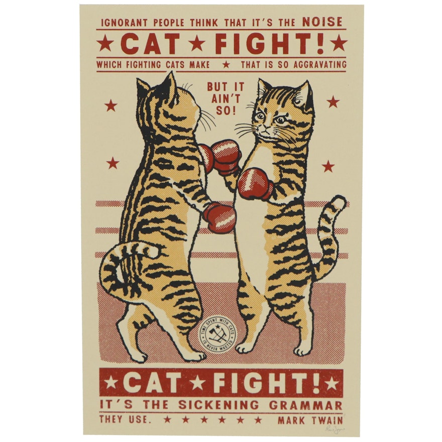 Ravi Zupa Serigraph of Two Cats Boxing "Sickening Grammar," 2020
