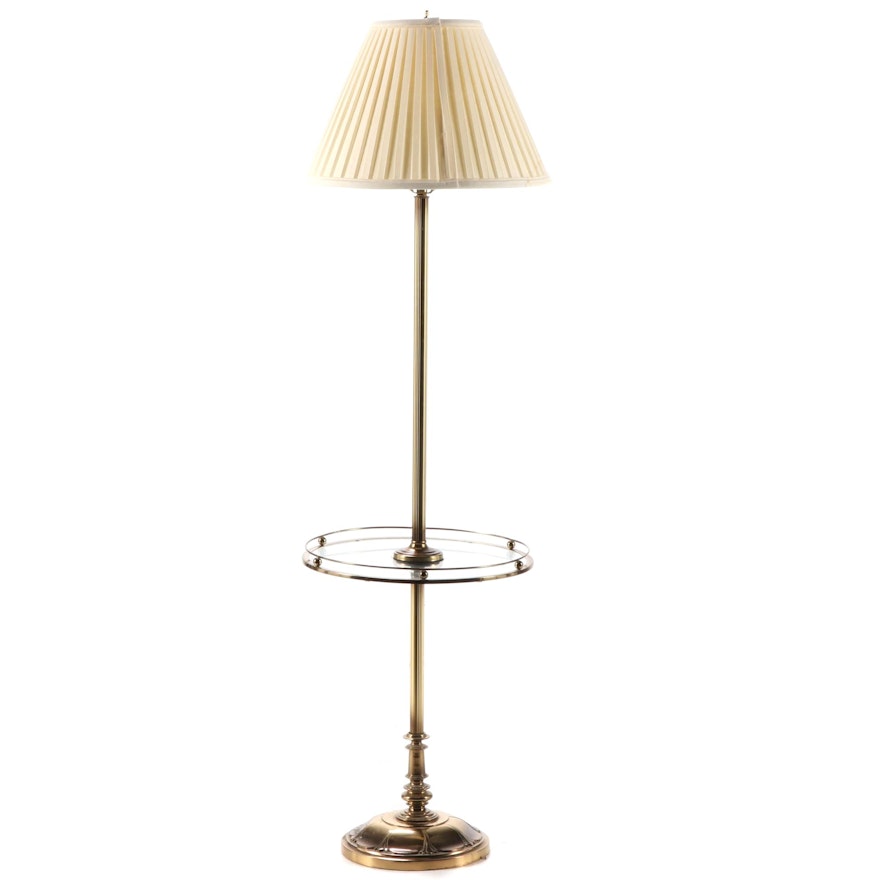 Brass and Glass Floor and Tray Table Lamp, Mid/Late 20th Century