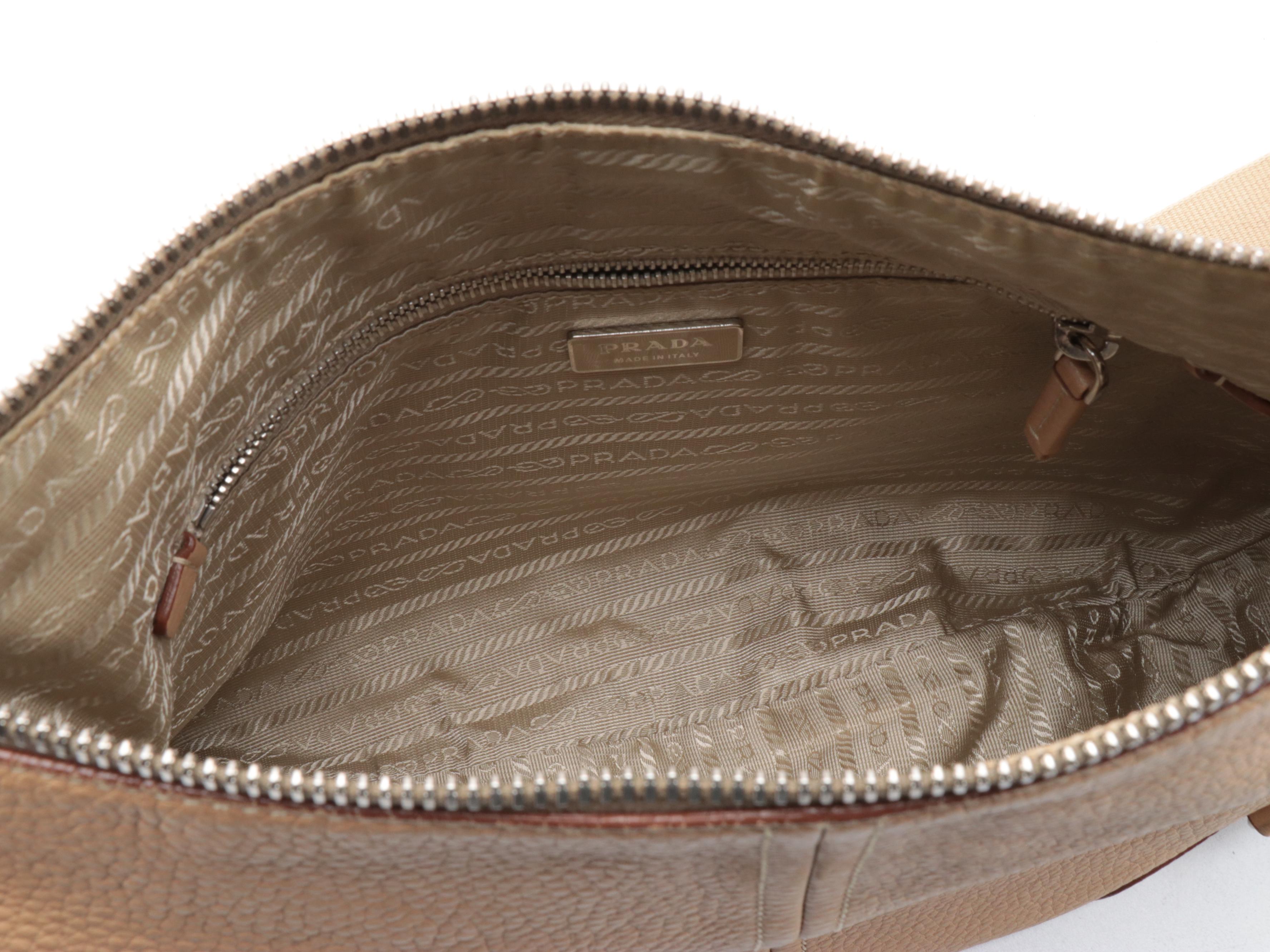 Prada Hobo Crossbody Bag in Beige Vitello Daino Leather with Canvas Strap