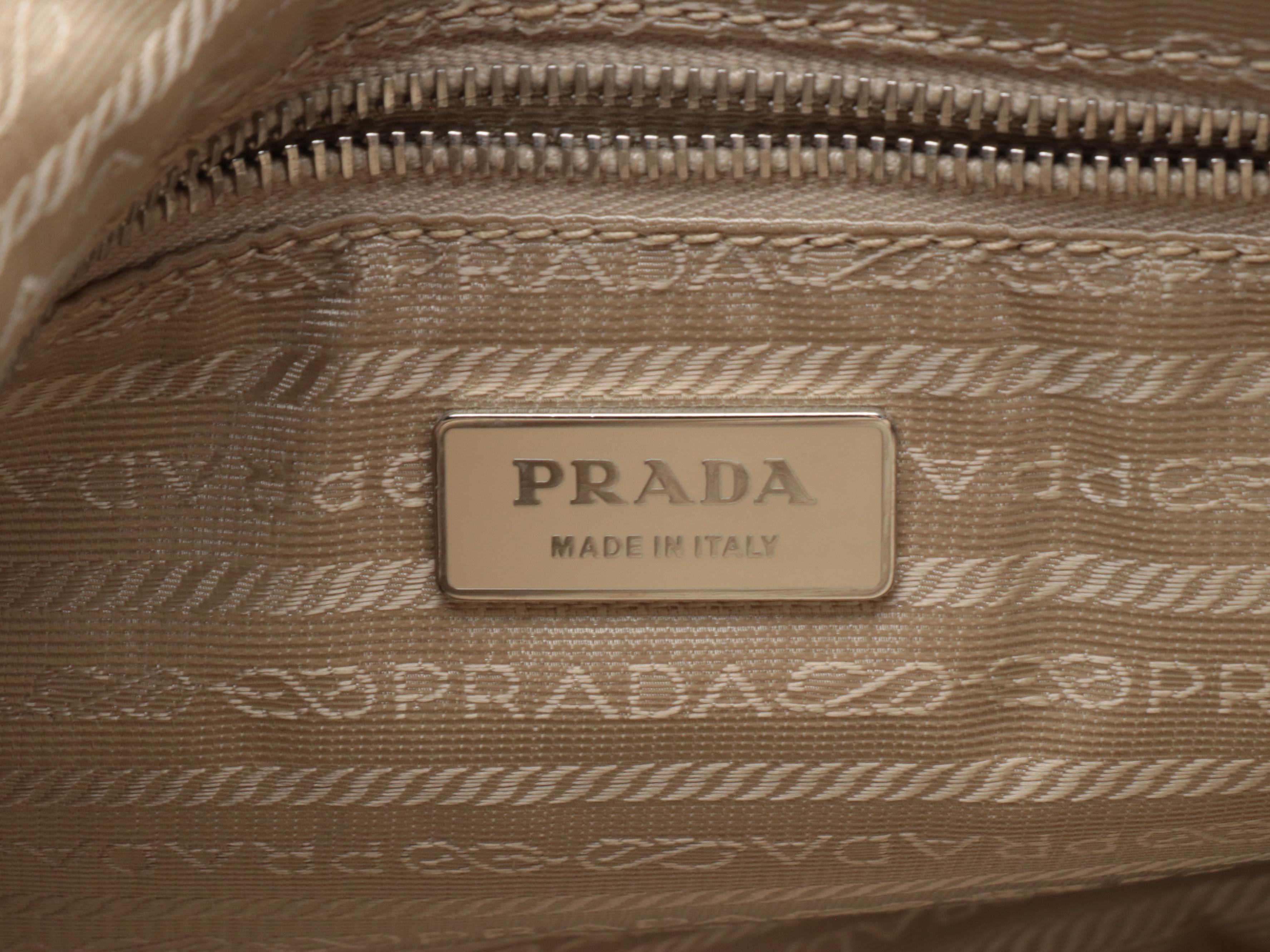Prada Hobo Crossbody Bag in Beige Vitello Daino Leather with Canvas Strap
