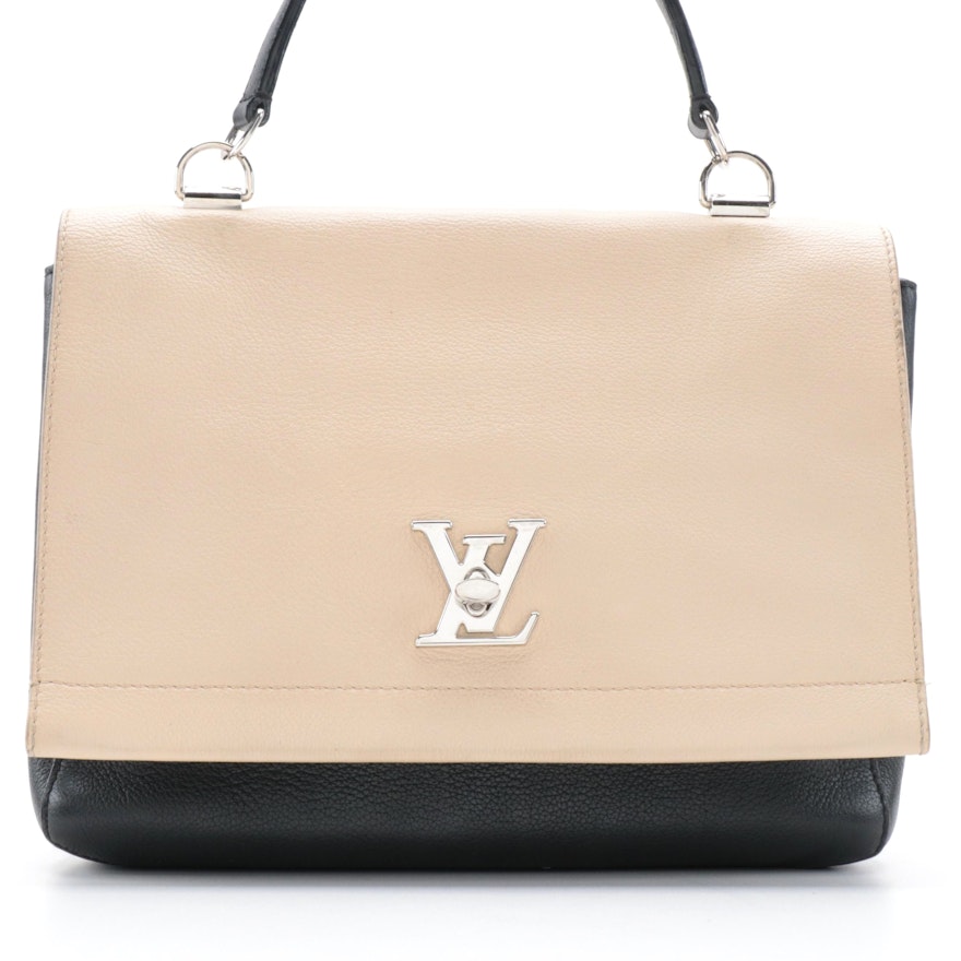 Louis Vuitton Lockme II Handbag in Vanille Noir Grained Calfskin Leather