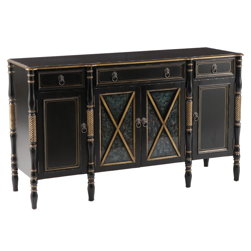 French Empire Style Parcel Gilt and Ebonized Wood Buffet Server, Late 20th C.