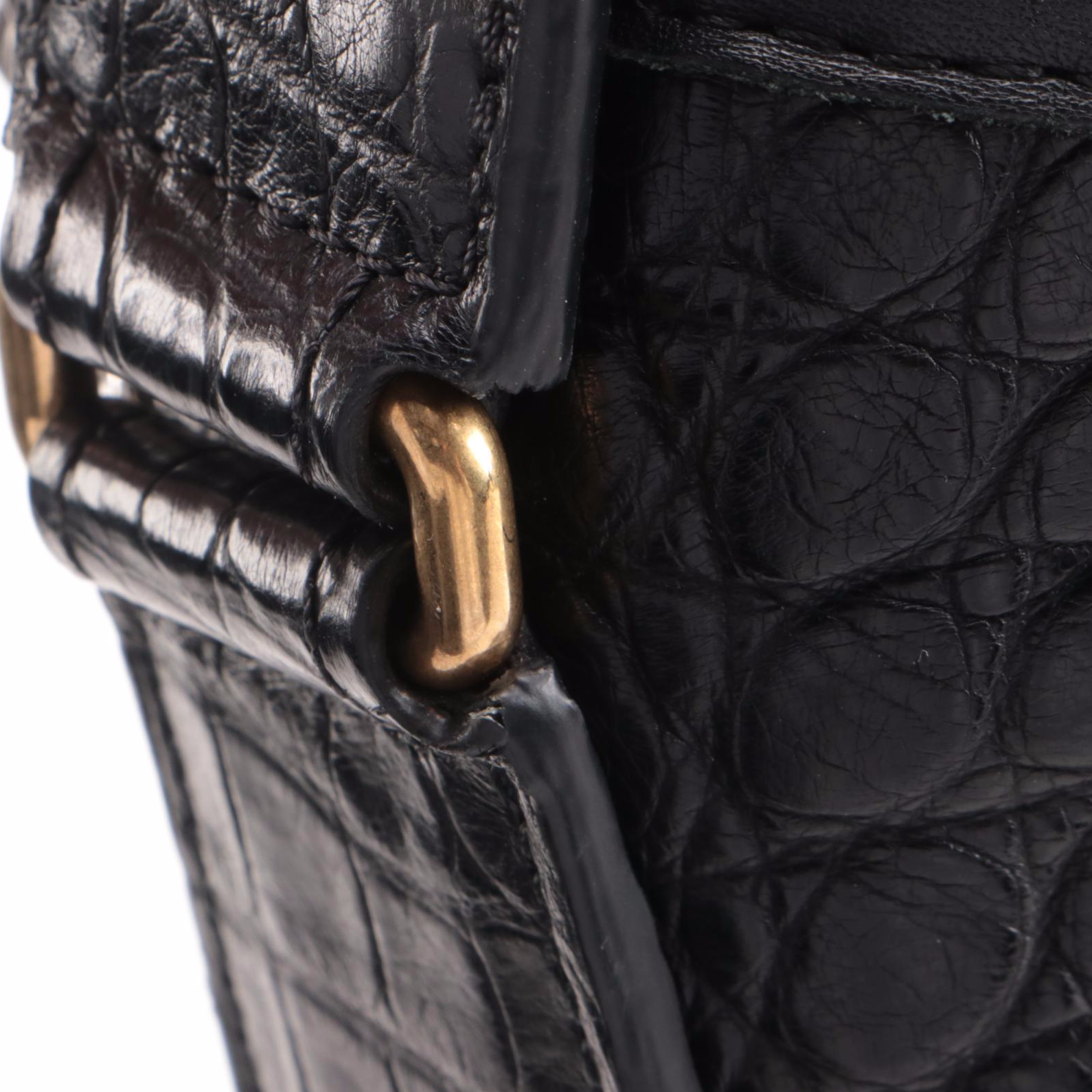 Chanel Gabrielle Medium Hobo Bag in Black Croc-Embossed and Smooth Leather