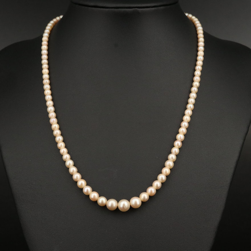 Vintage Graduated Pearl Necklace with Sterling Clasp