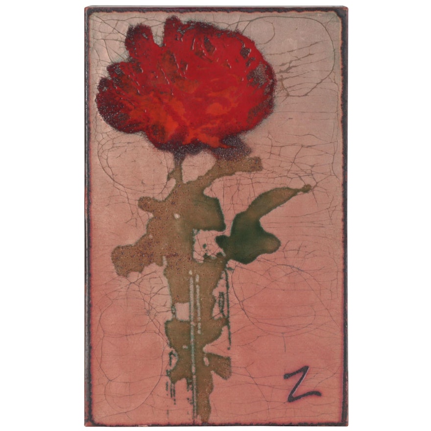 Houston Llew Glass on Copper Spiritile "The Rose," Late 20th Century