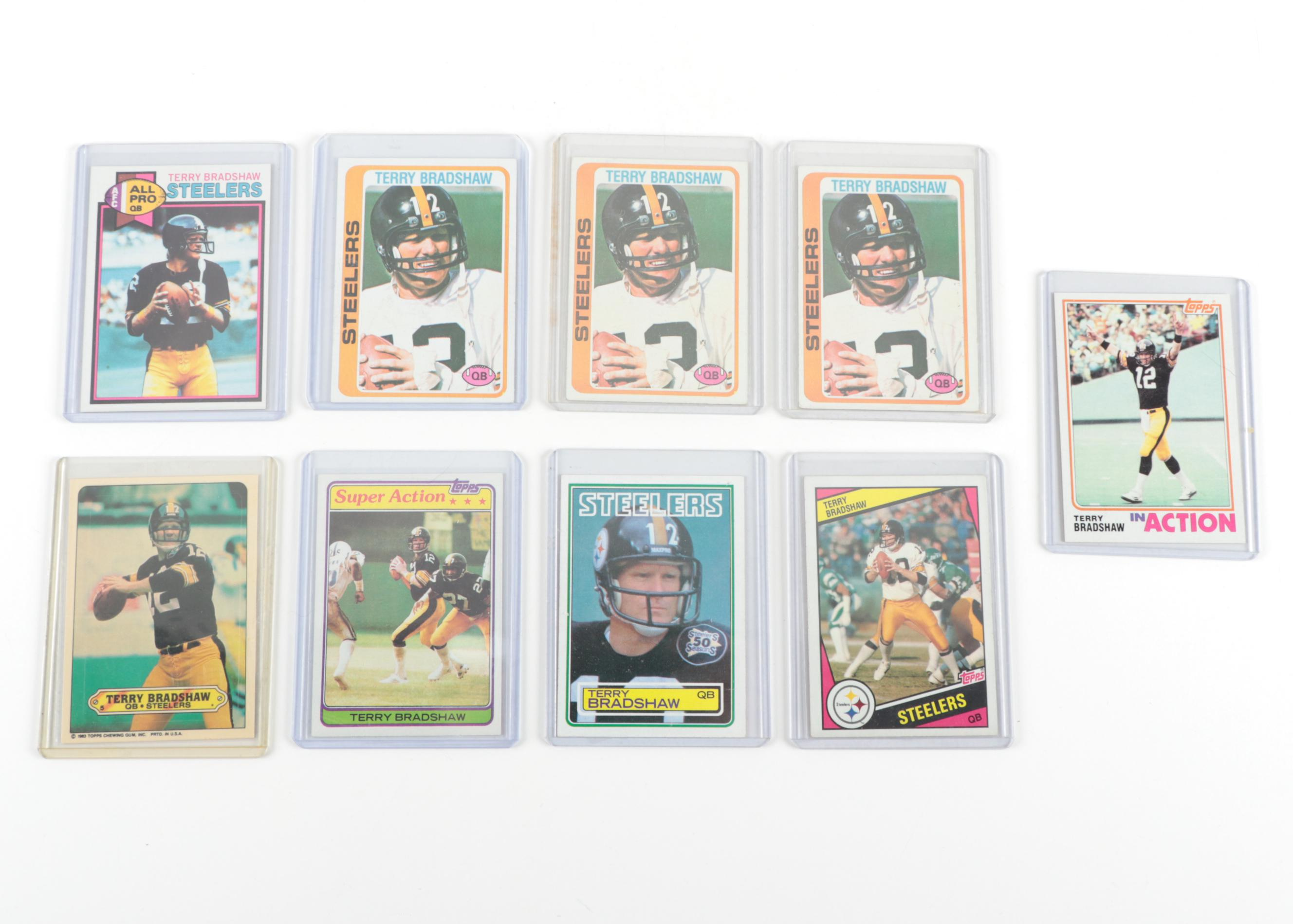 1970s-1980s Terry Bradshaw Steelers NFL Football Cards with Rookie