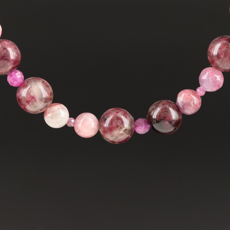 Tourmaline, Corundum, and Quartzite Beaded Necklace with Sterling Clasp
