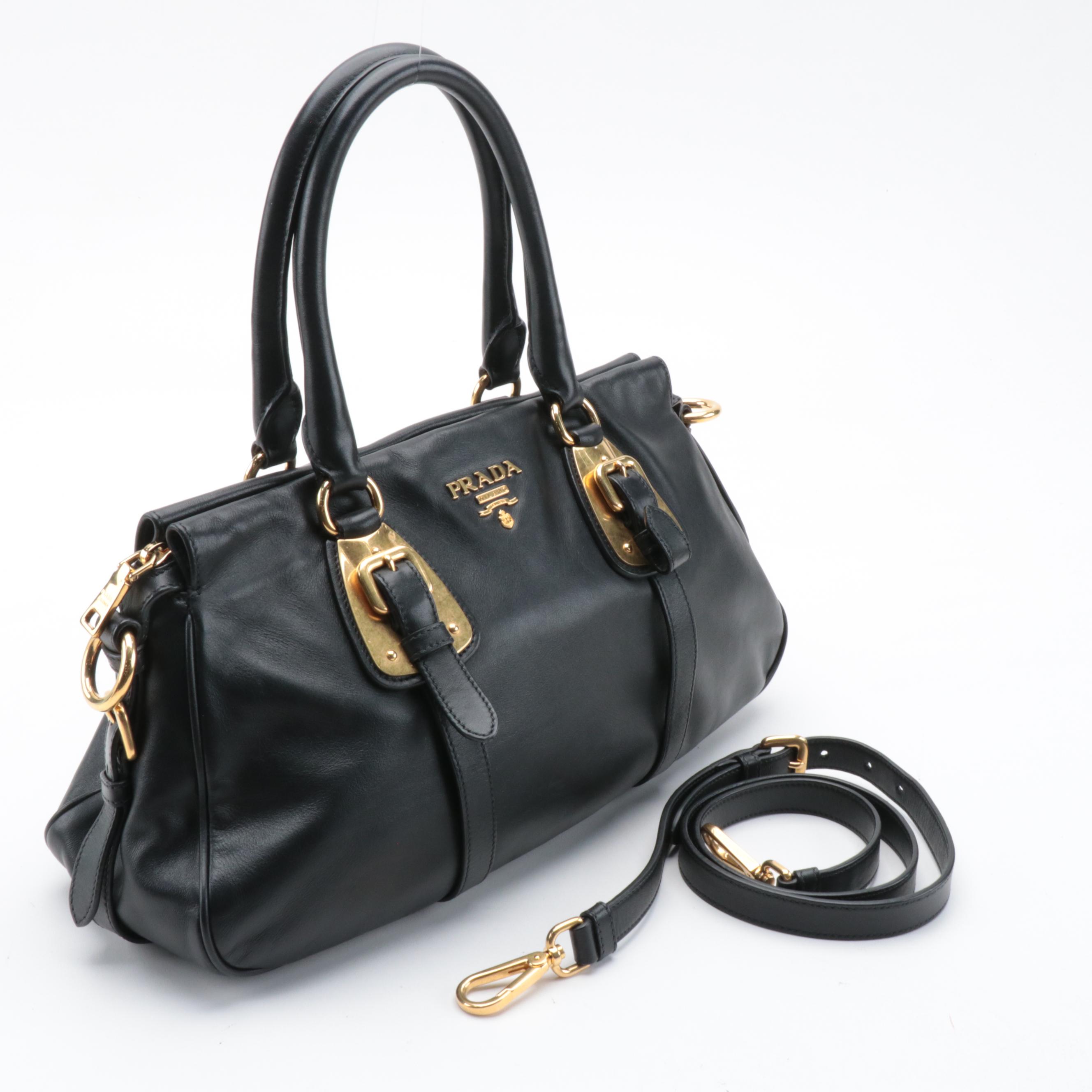 Prada Black leather Belted Convertible Satchel