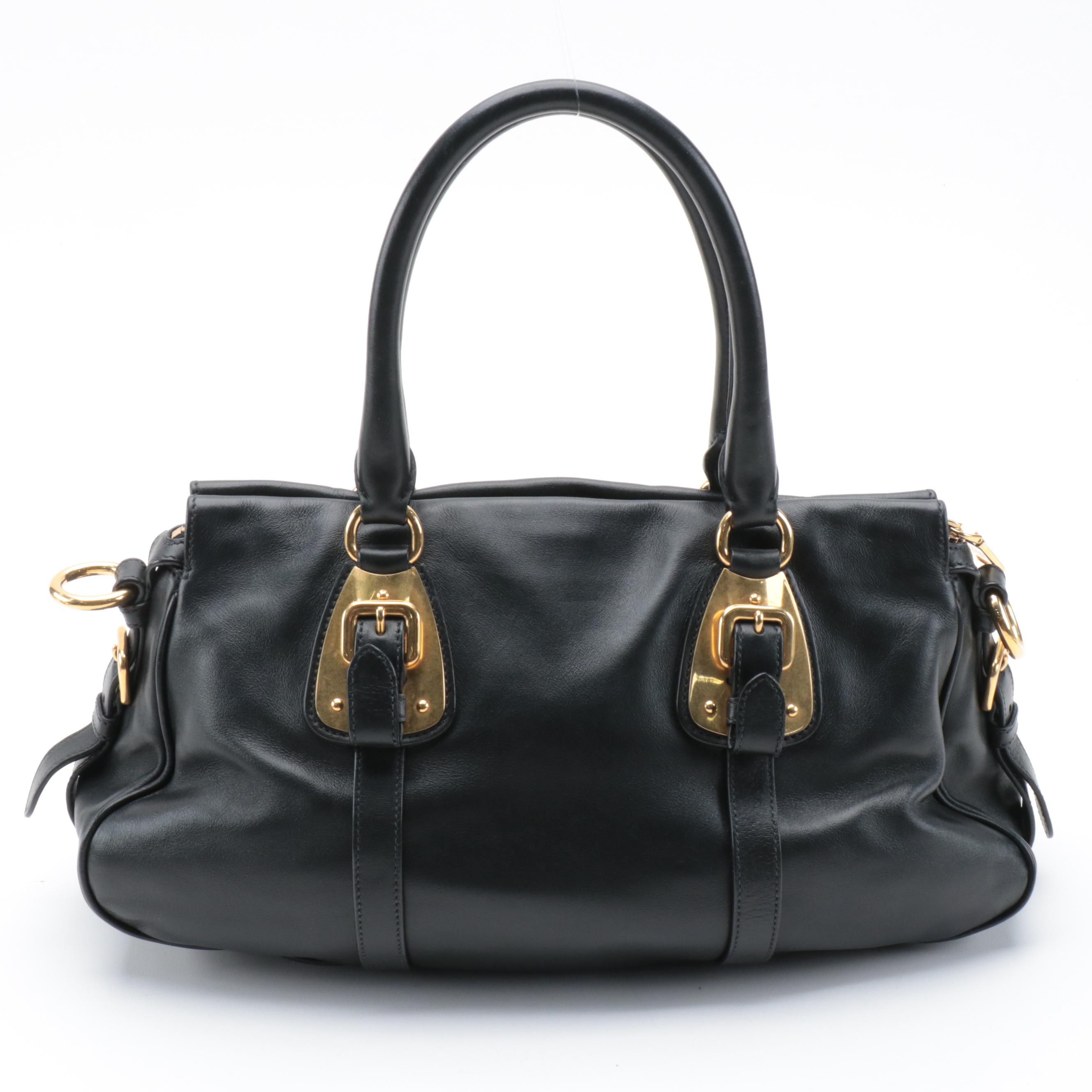 Prada Black leather Belted Convertible Satchel