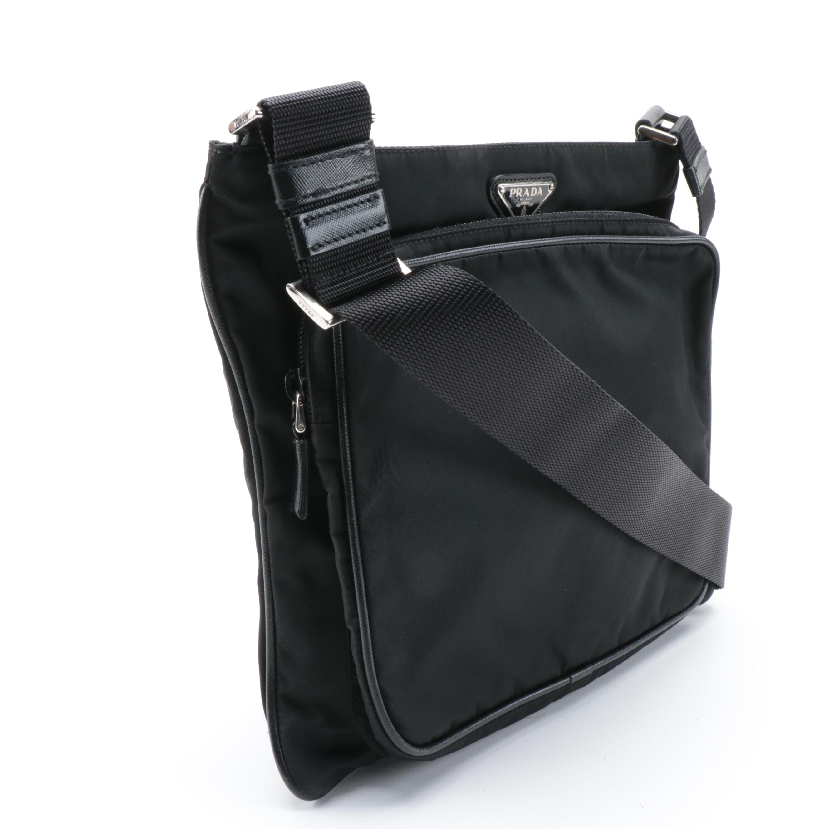 Prada Black Tessuto Front Pocket Messenger Bag with Saffiano Leather Trim
