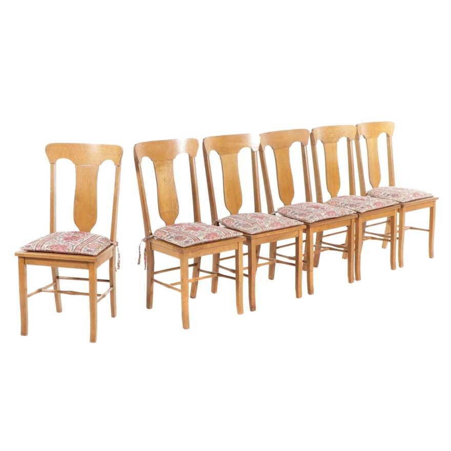 Six Cochran Chair Co. Oak and Leather Seat Dining Chairs, circa 1900