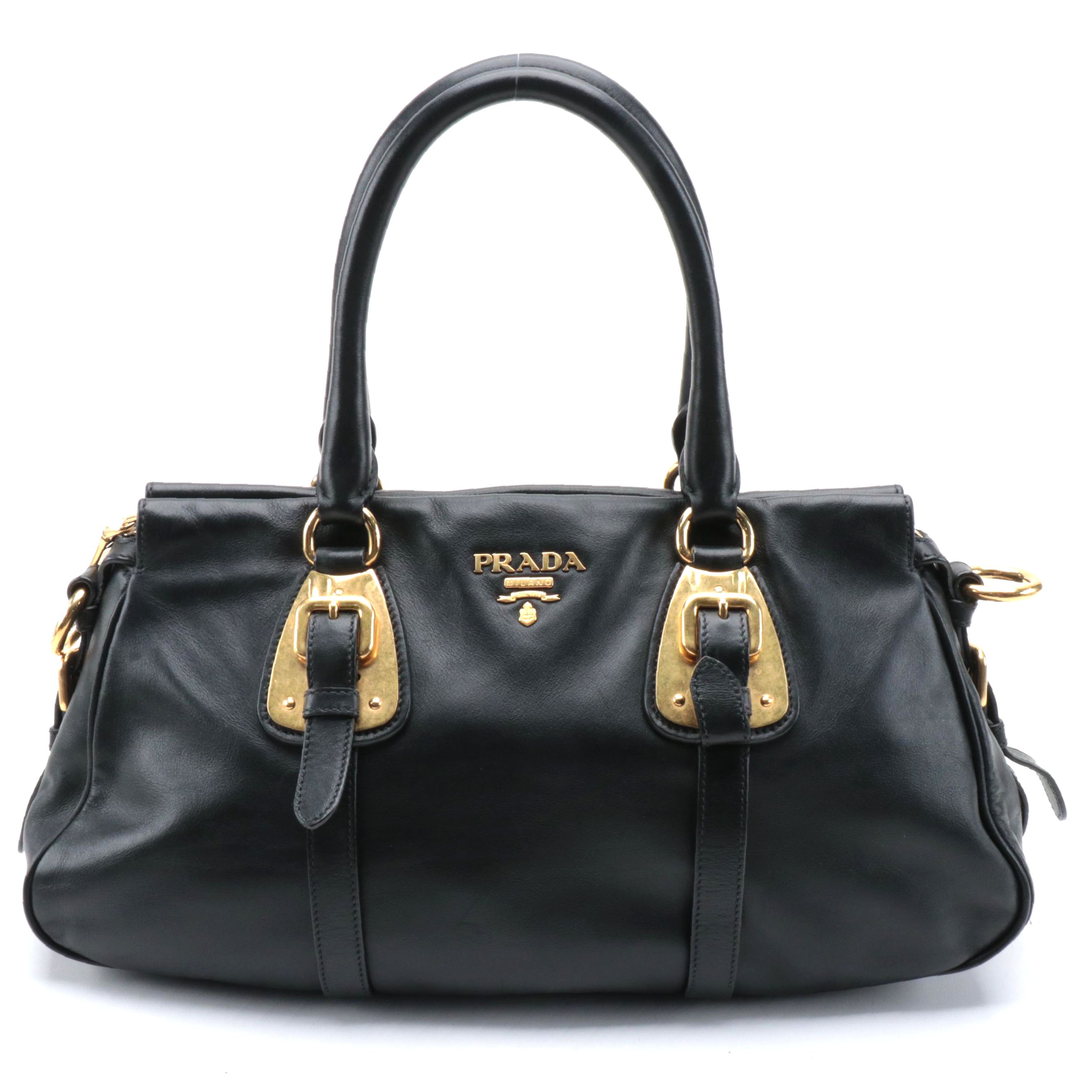 Prada Black leather Belted Convertible Satchel
