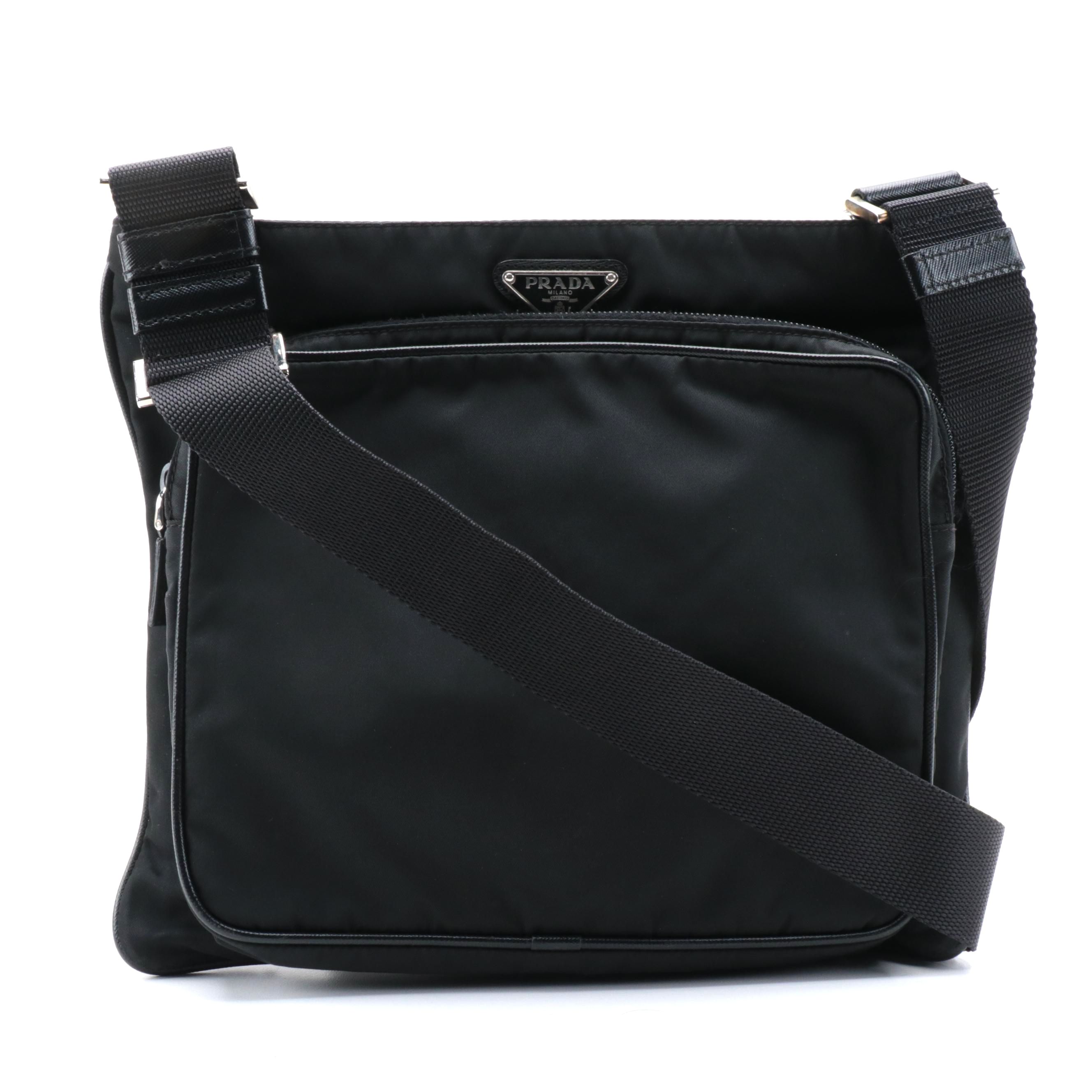 Prada Black Tessuto Front Pocket Messenger Bag with Saffiano Leather Trim