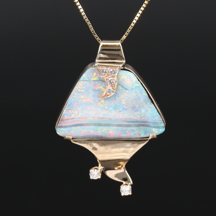 14K Boulder Opal and Diamond Necklace