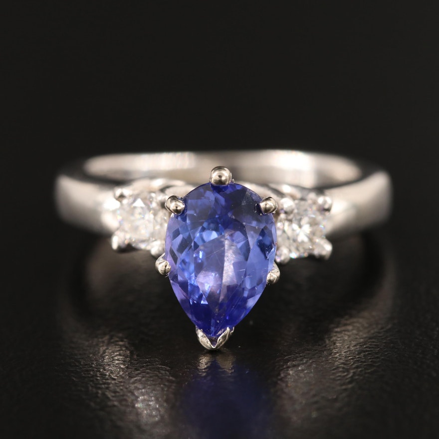 14K 1.53 CT Tanzanite and Diamond Ring with Platinum Center