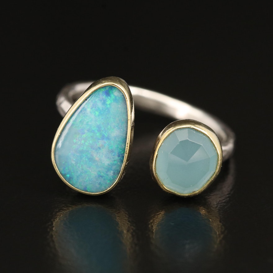 Sterling Opal and Beryl Open Ring with 18K Accent