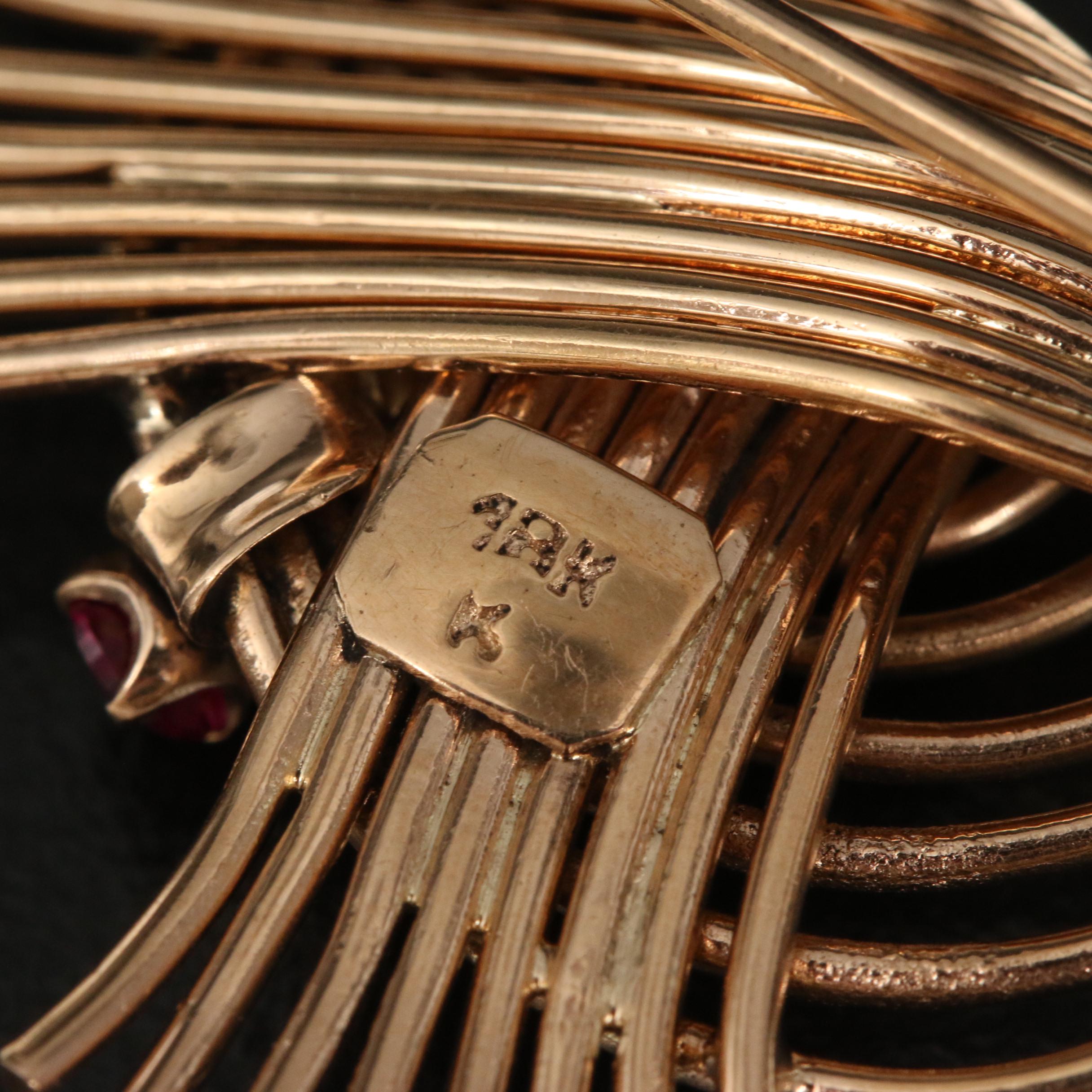 Retro 18K Ruby Knot Brooch