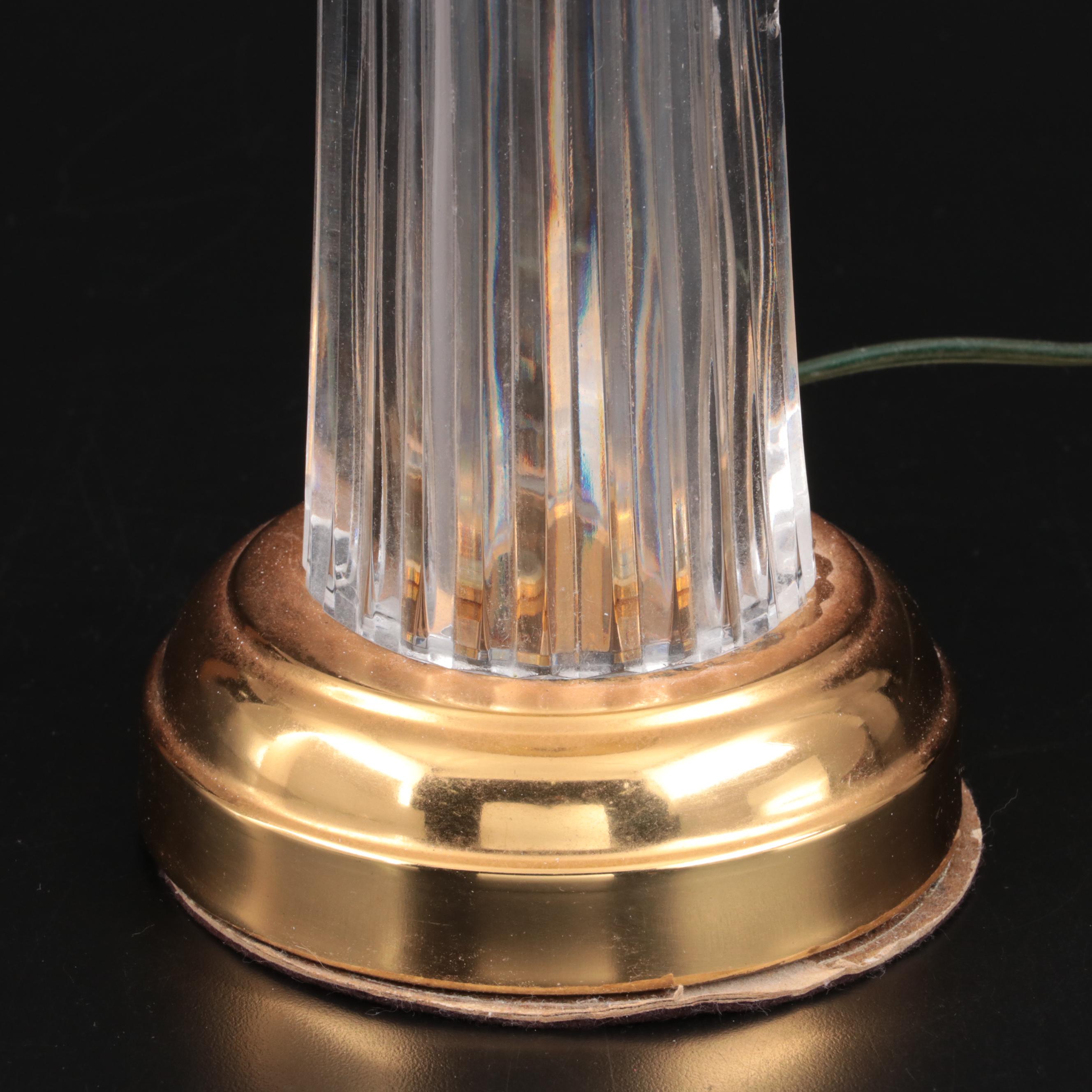 Waterford Crystal "Carina" Fluted Column Table Lamp with Pleated Shade