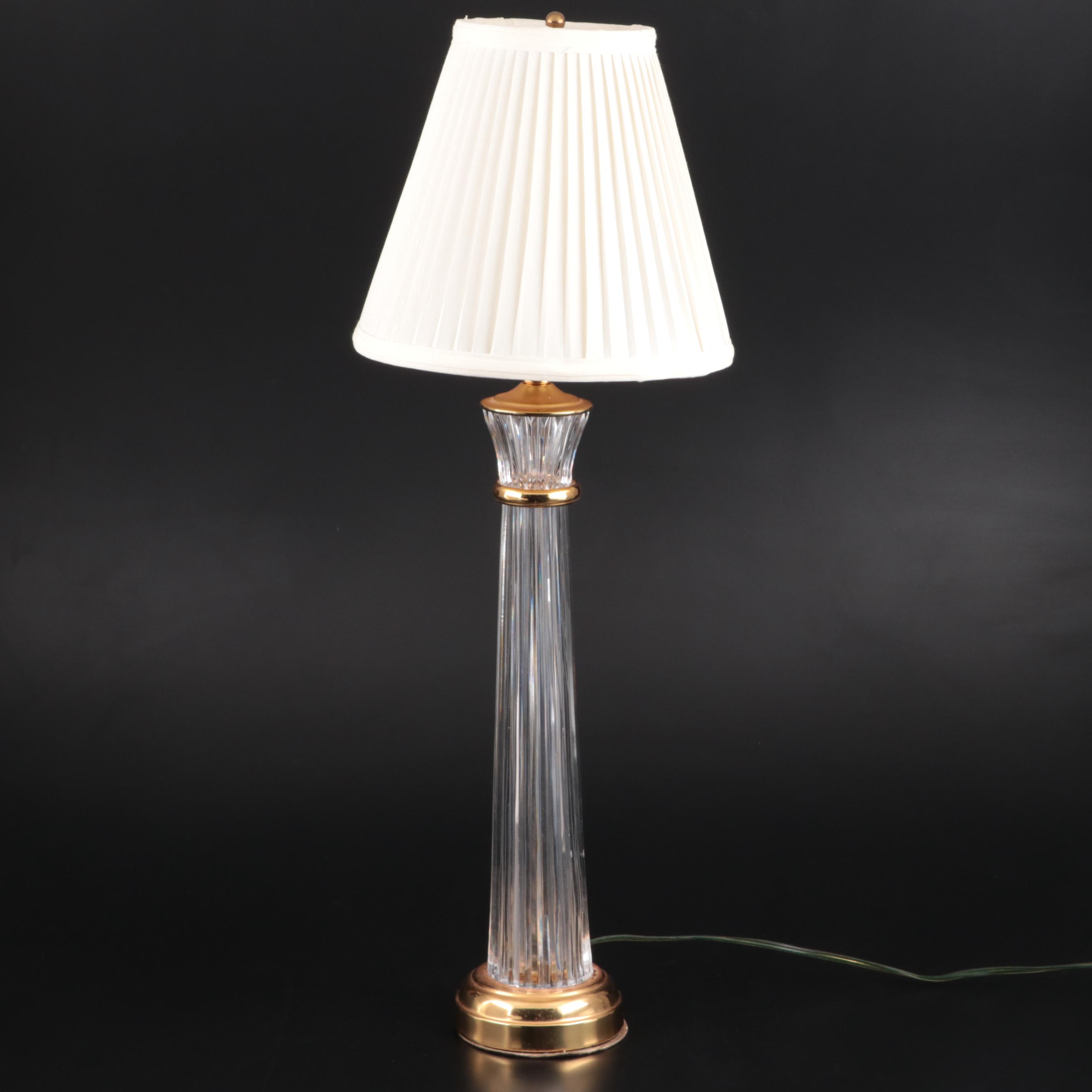 Waterford Crystal "Carina" Fluted Column Table Lamp with Pleated Shade