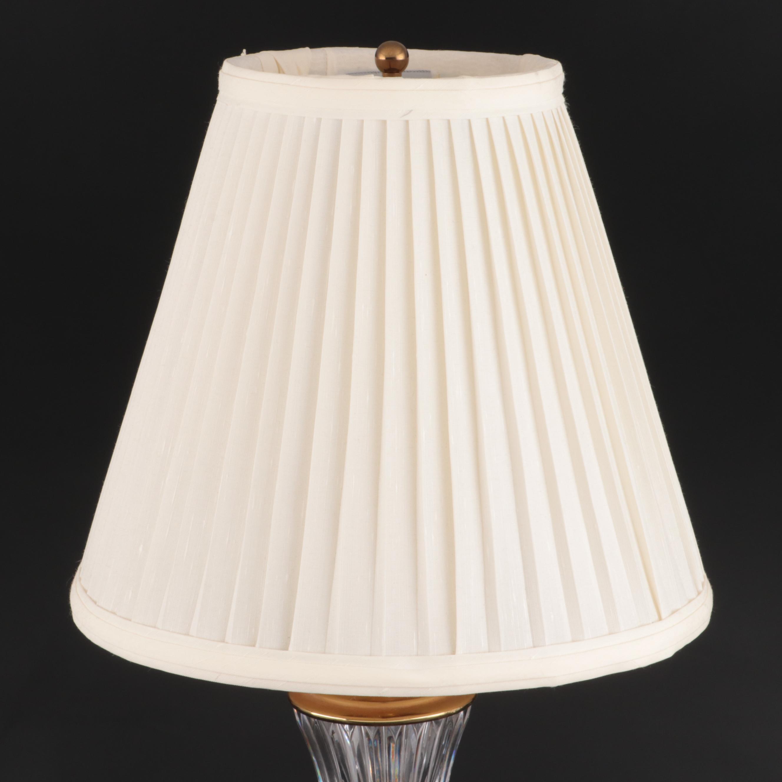 Waterford Crystal "Carina" Fluted Column Table Lamp with Pleated Shade