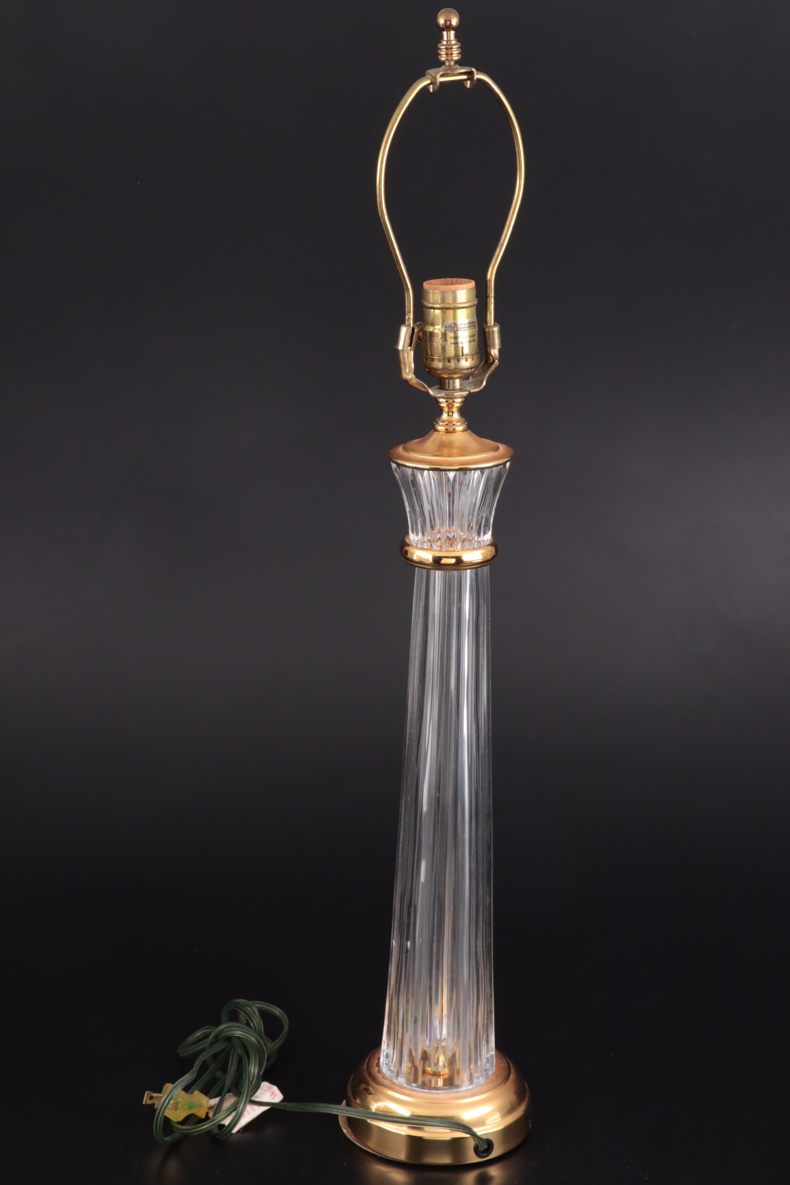 Waterford Crystal "Carina" Fluted Column Table Lamp with Pleated Shade