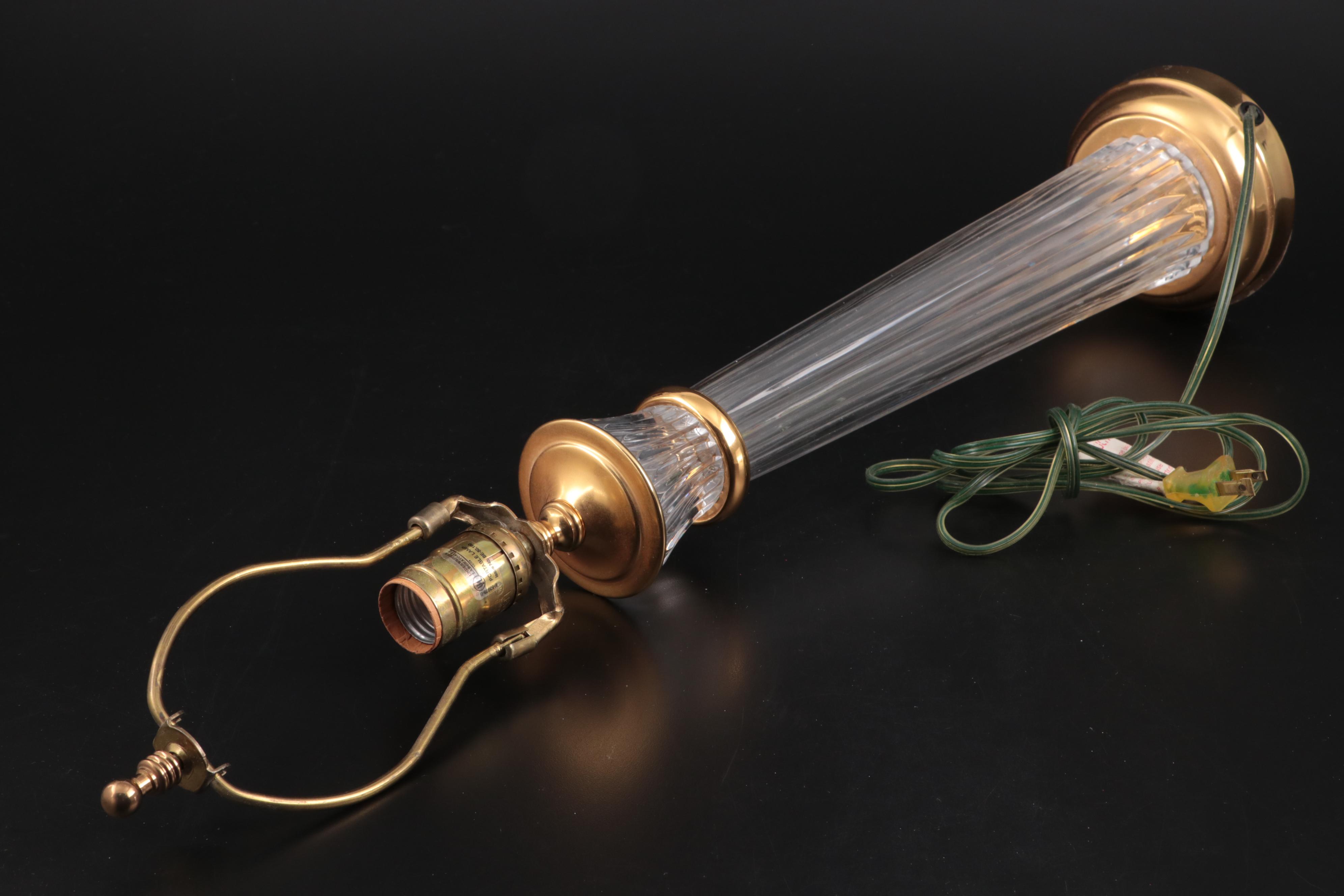 Waterford Crystal "Carina" Fluted Column Table Lamp with Pleated Shade